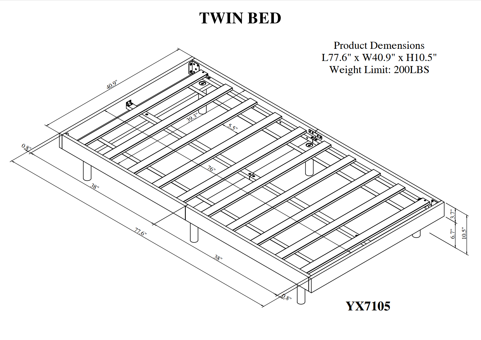 Modern Design Twin Size Floating Platform Bed Frame for Grey Color