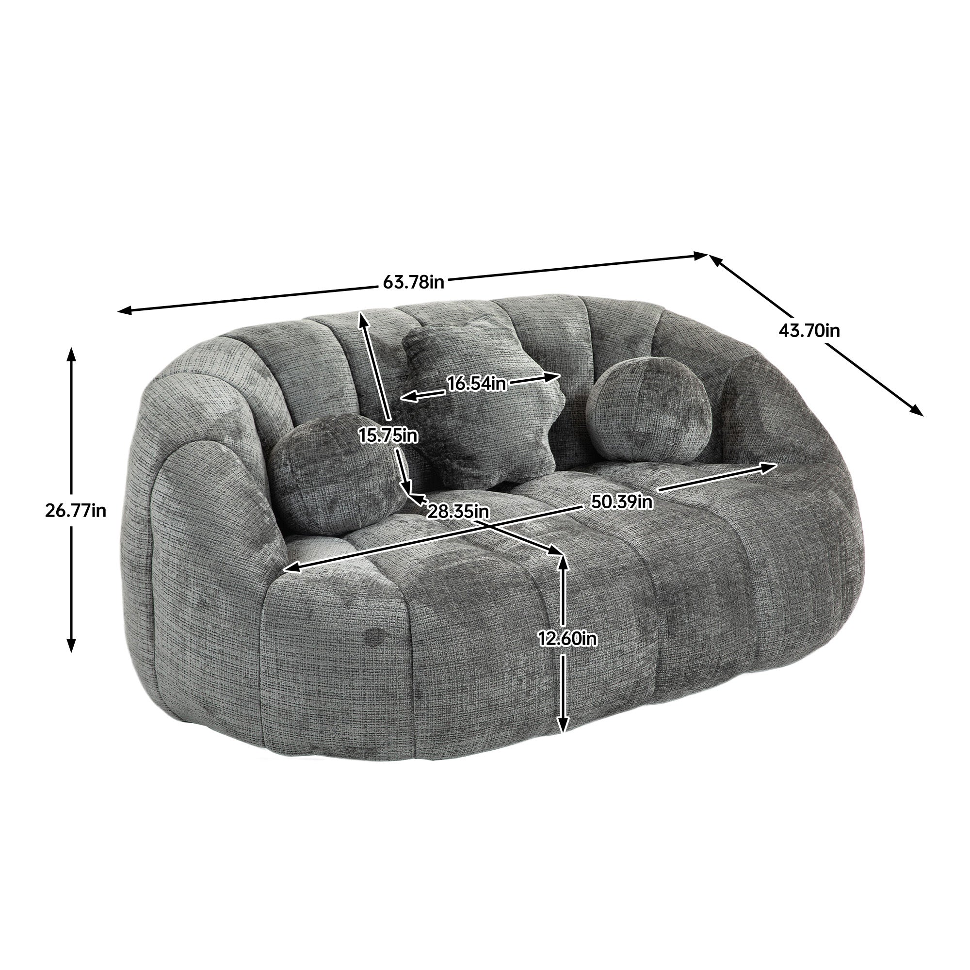 COOLMORE Bean Bag sofa Lazy Sofa Durable Comfort Lounger High Back Bean Bag Chair Couch for Adults and Kids, Indoor & Outdoor, Accent Floor Soft Lounge Chair (Gray chenille)