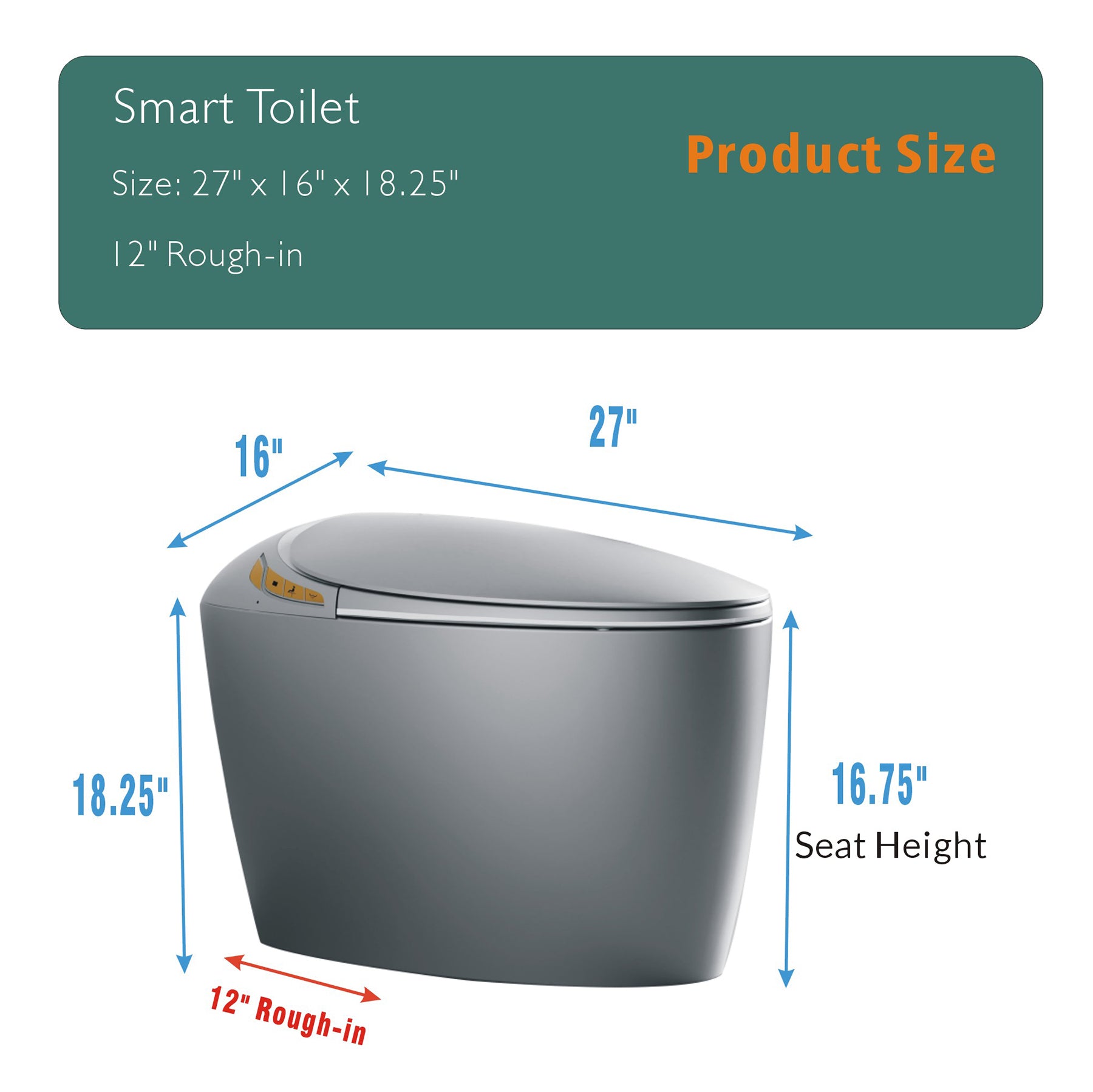 Unique Smart Toilet with Bidet Built In, Intelligent One Piece Toilet For Modern Bathroom, Auto Open/Close Seat, Foot Sensor, LED Display,Night Light, Warm Water & Dryer,Grey