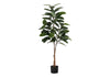 Artificial Plant, 52" Tall, Rubber Tree, Indoor, Faux, Fake, Floor, Greenery, Potted, Real Touch, Decorative, Green Leaves, Black Pot