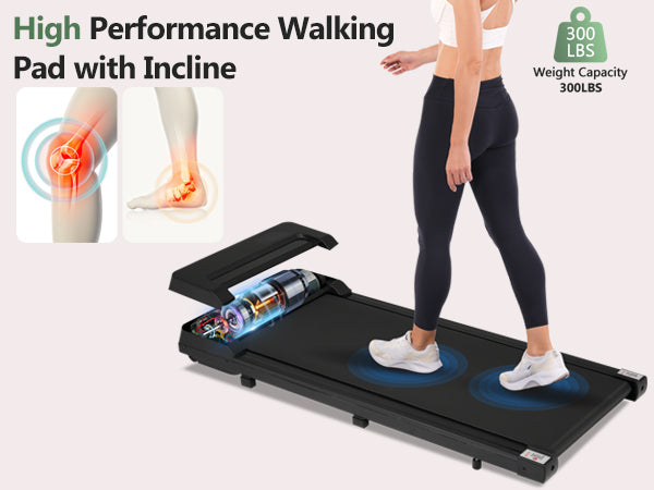 Walking Pad Under Desk Treadmill for Home Office -2.5HP Walking Treadmill 0.6-4MPH 300LBS Capacity Treadmill for Walking Running Remote Control Batteries