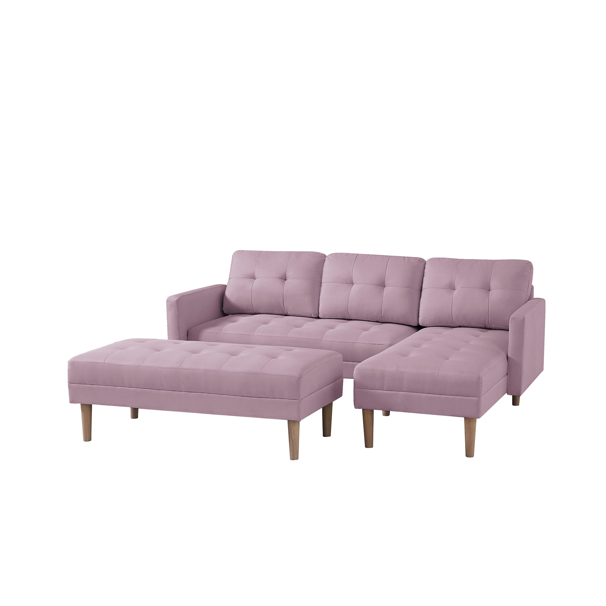 PINK Fabric Right Facing Sectional Sofa Bed , L-shape Sofa Chaise Lounge with Ottoman Bench