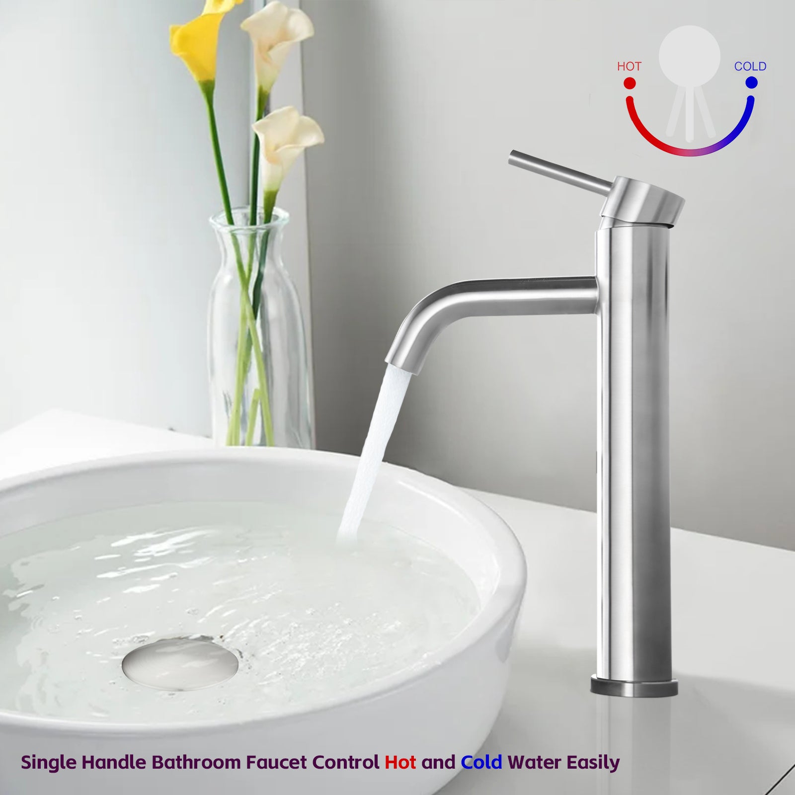 Bathroom Modern Tall Faucets Single Handle One Hole Lavatory Bathroom Sink Faucet