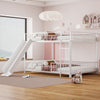 Full over Full Size Metal Bunk Bed with Slide and Guardrails, White