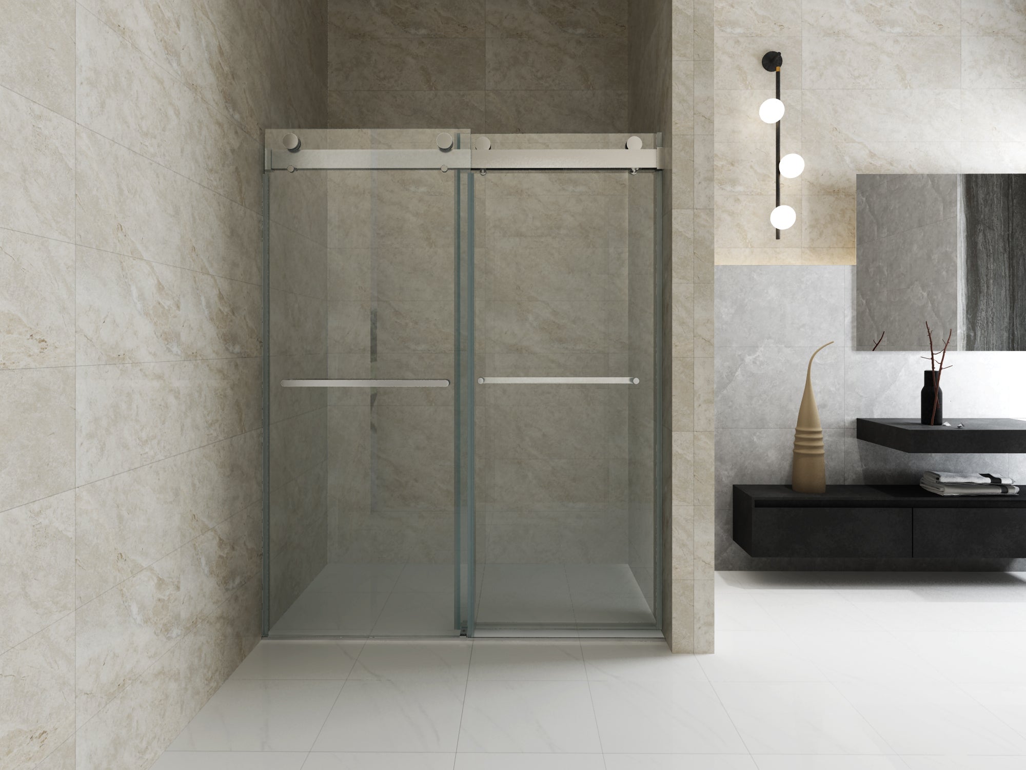 Double Sliding Frameless Soft-Close Shower Door,44-48"W x 76"H  Premium 3/8 Inch (10mm) Thick Tampered Glass and Easy-cleaning Coating in Chrome 23D02-48C