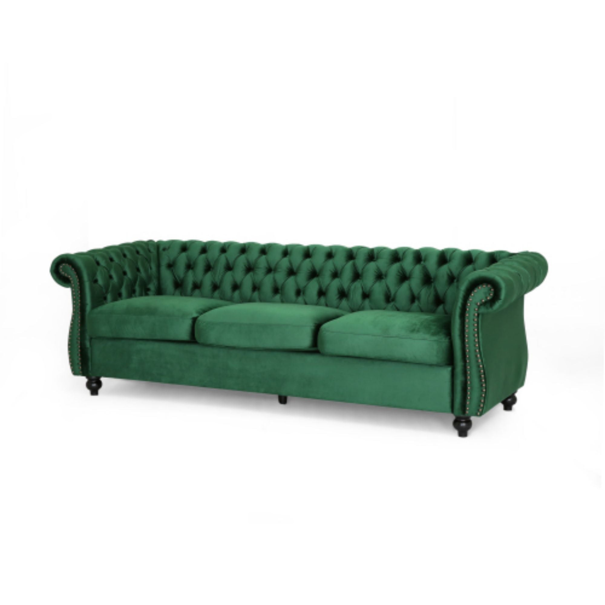 Durable 3-Seater Emerald Velvet Sofa, Combining Luxurious Comfort with Timeless Design, Perfect for Elegant Living Spaces, Featuring Plush Upholstery for Relaxation and a Touch of Sophisticated Style