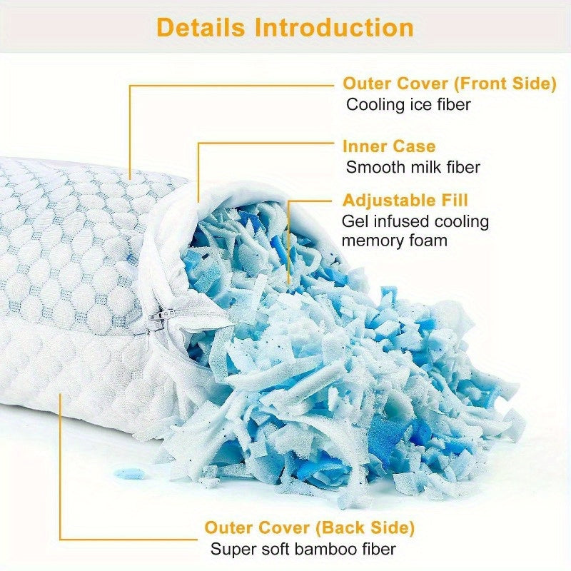 Cooling Memory Foam Pillow Heat and Moisture Reducing Ice Silk and Gel Infused