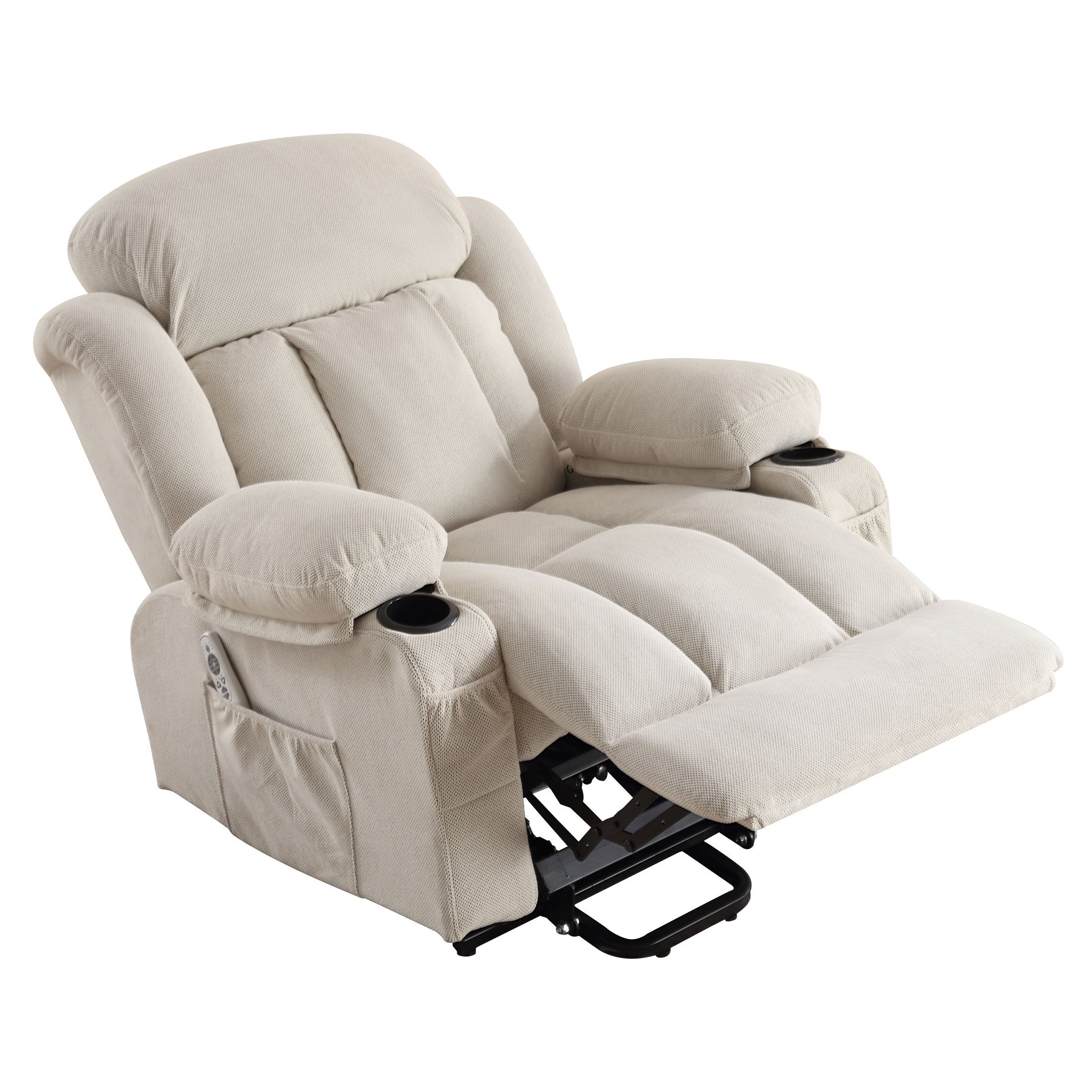 Power Lift Recliner Chair with Heat and Massage Electric Fabric Recliner Chair for Elderly with Side Pocket, USB Charge Port, Remote Control for Living Room (BEIGE)A+B