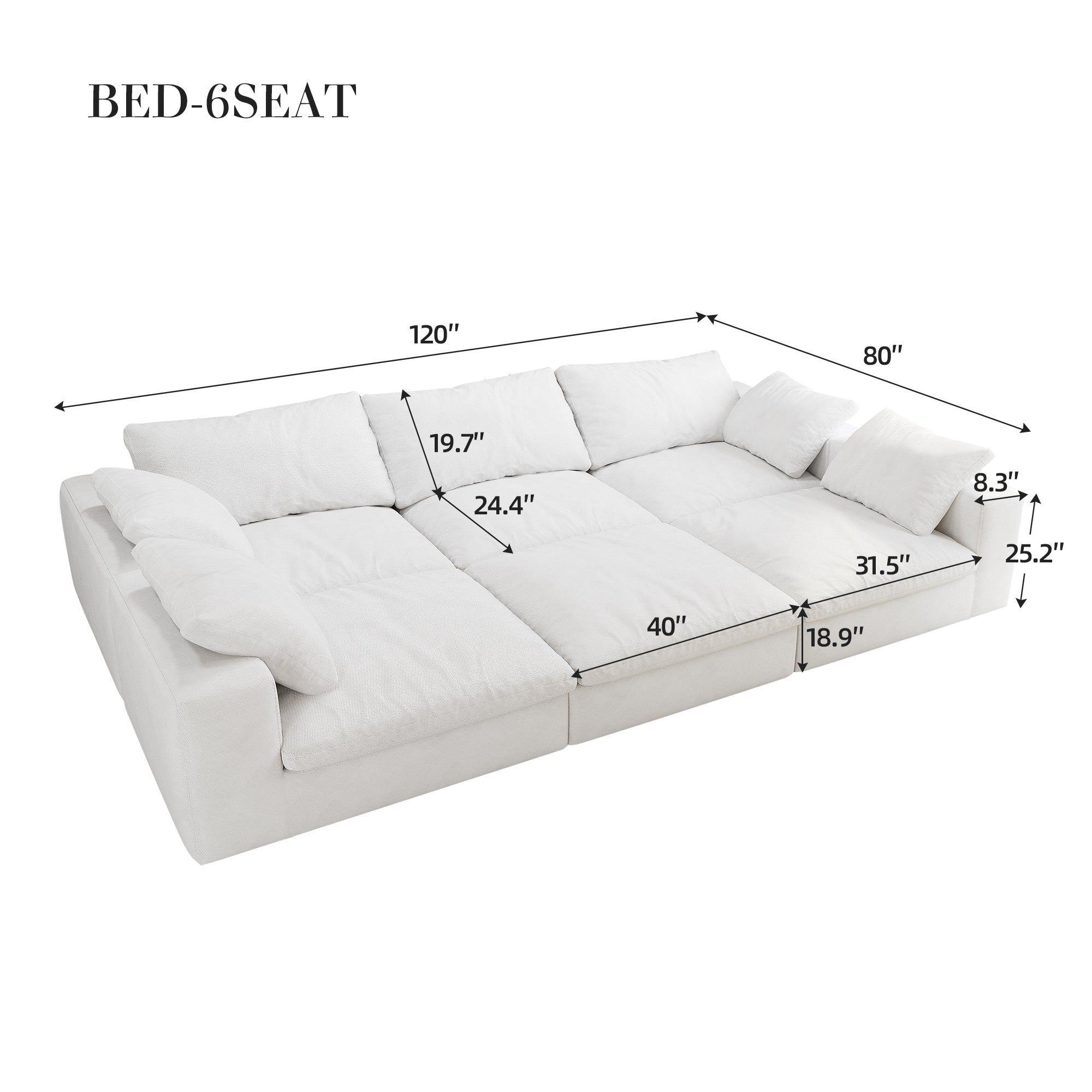 Large size modular cloud sofa 6 seats down sofa bed apartment living room sofa 120''