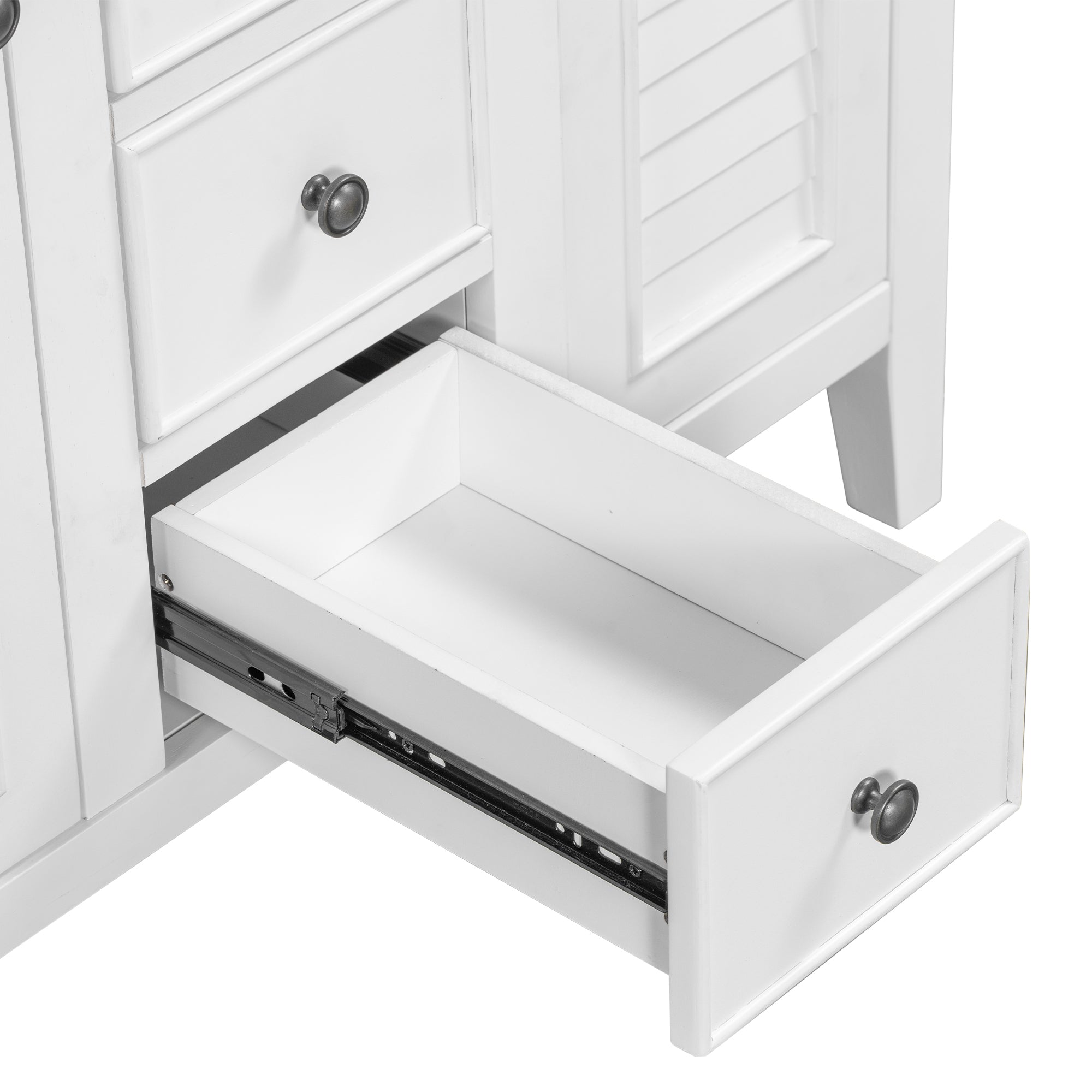 36" Bathroom Vanity with Ceramic Basin, Two Cabinets and Five Drawers, Solid Wood Frame, White (OLD SKU: SY999202AAK-1)