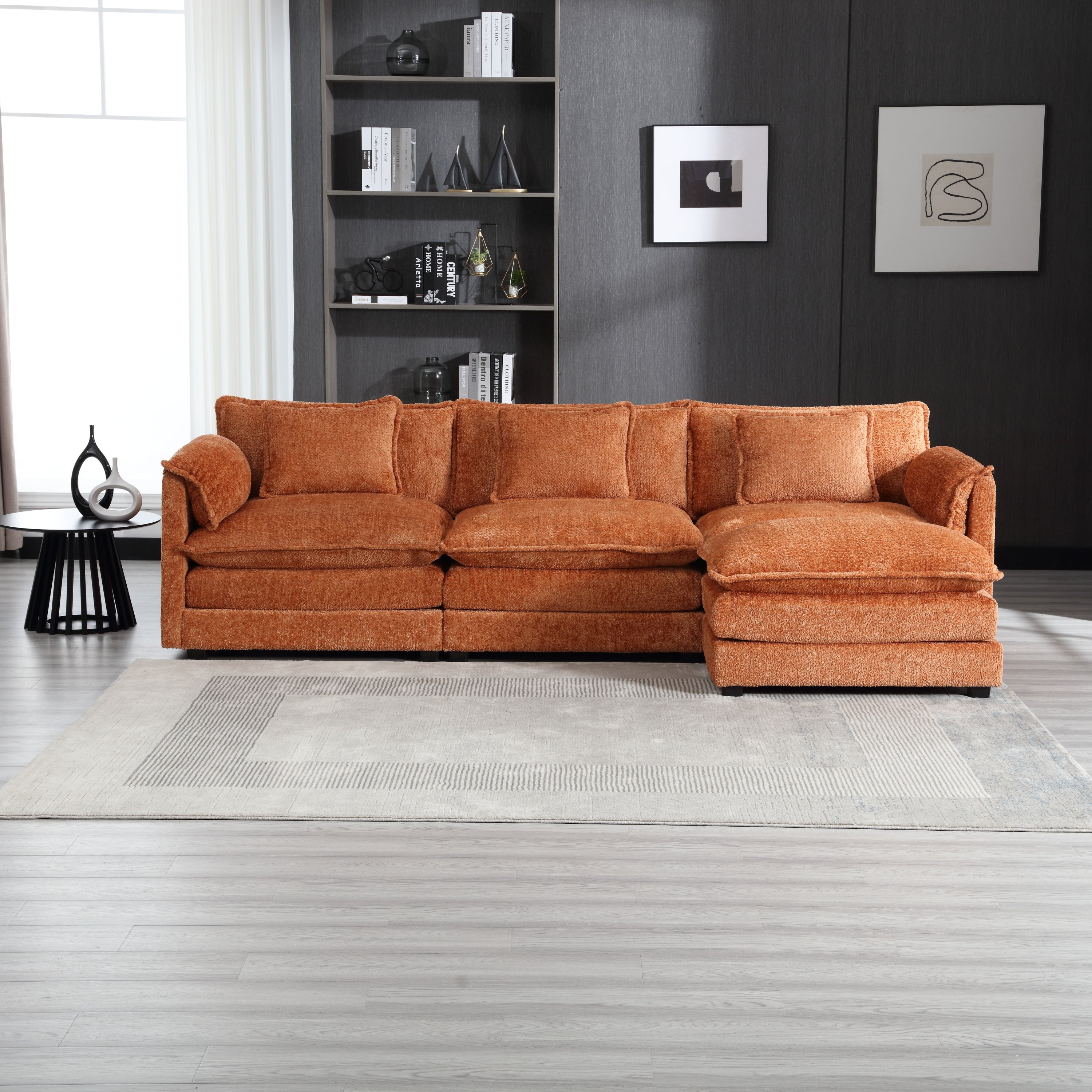 Modern Large boucle Fabric L-Shape Sectional Chenille fabric, movable pedals, detachable armrests, oversized three-seat Sofa