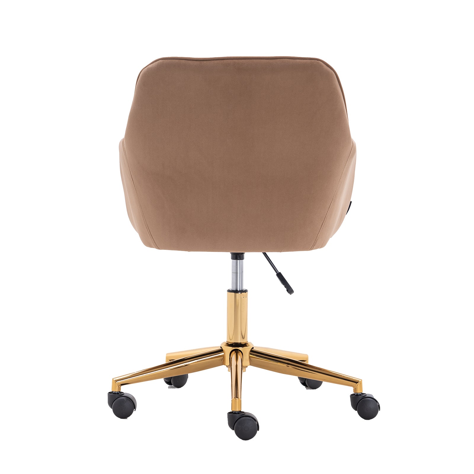 002-Velvet Fabric Adjustable Height 360 revolving Home Office Chair with Gold Metal Legs and Universal Wheels for Indoor,Light Coffee