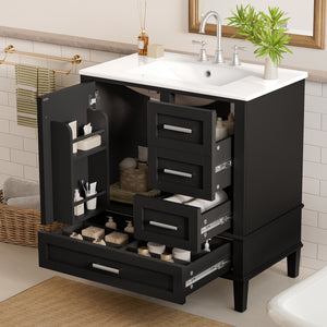 30 inch modern bathroom vanity black solid wood front view