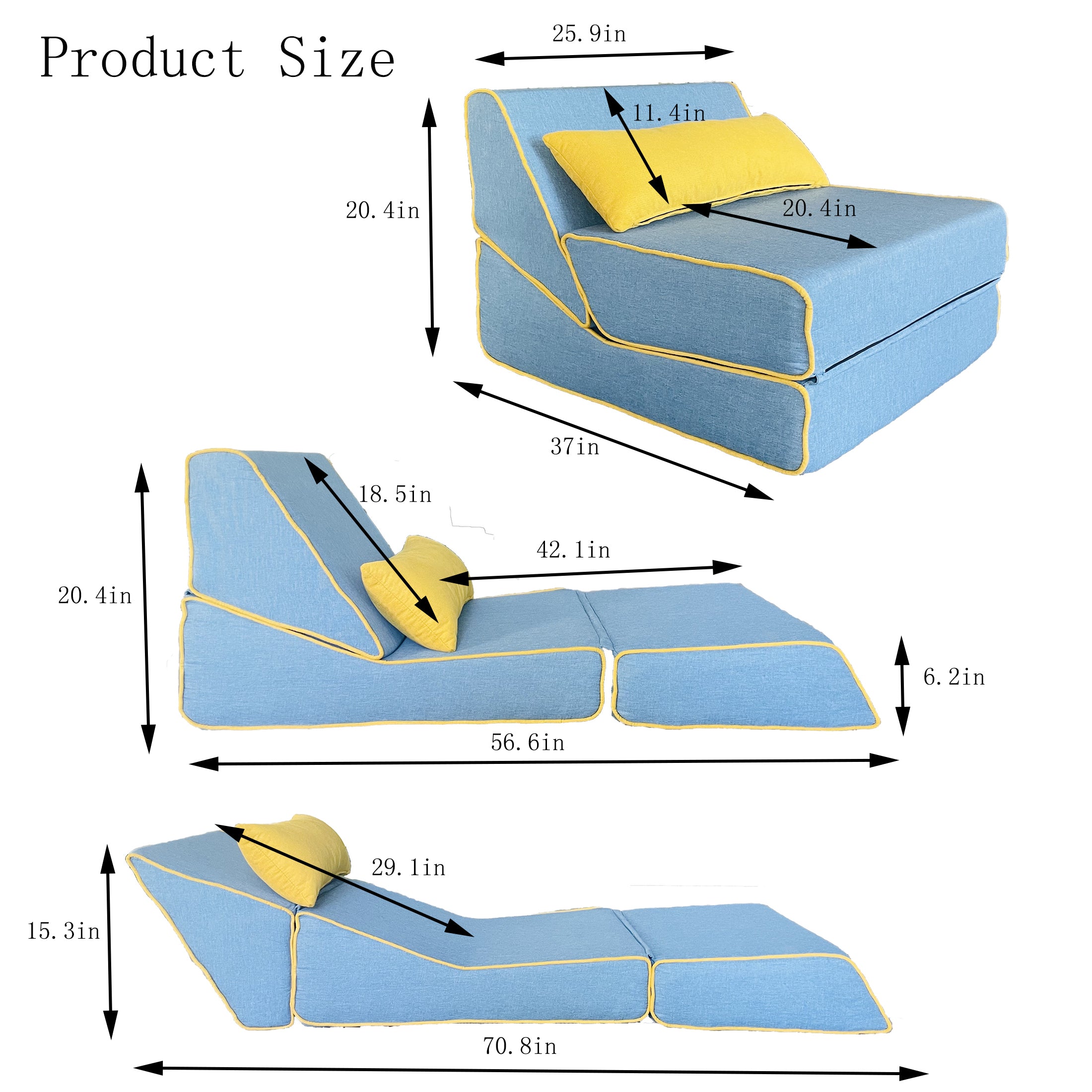 Three in one folding sofa, convertible bed, easy to carry outdoors, suitable for living room, bedroom, lounge, outdoor