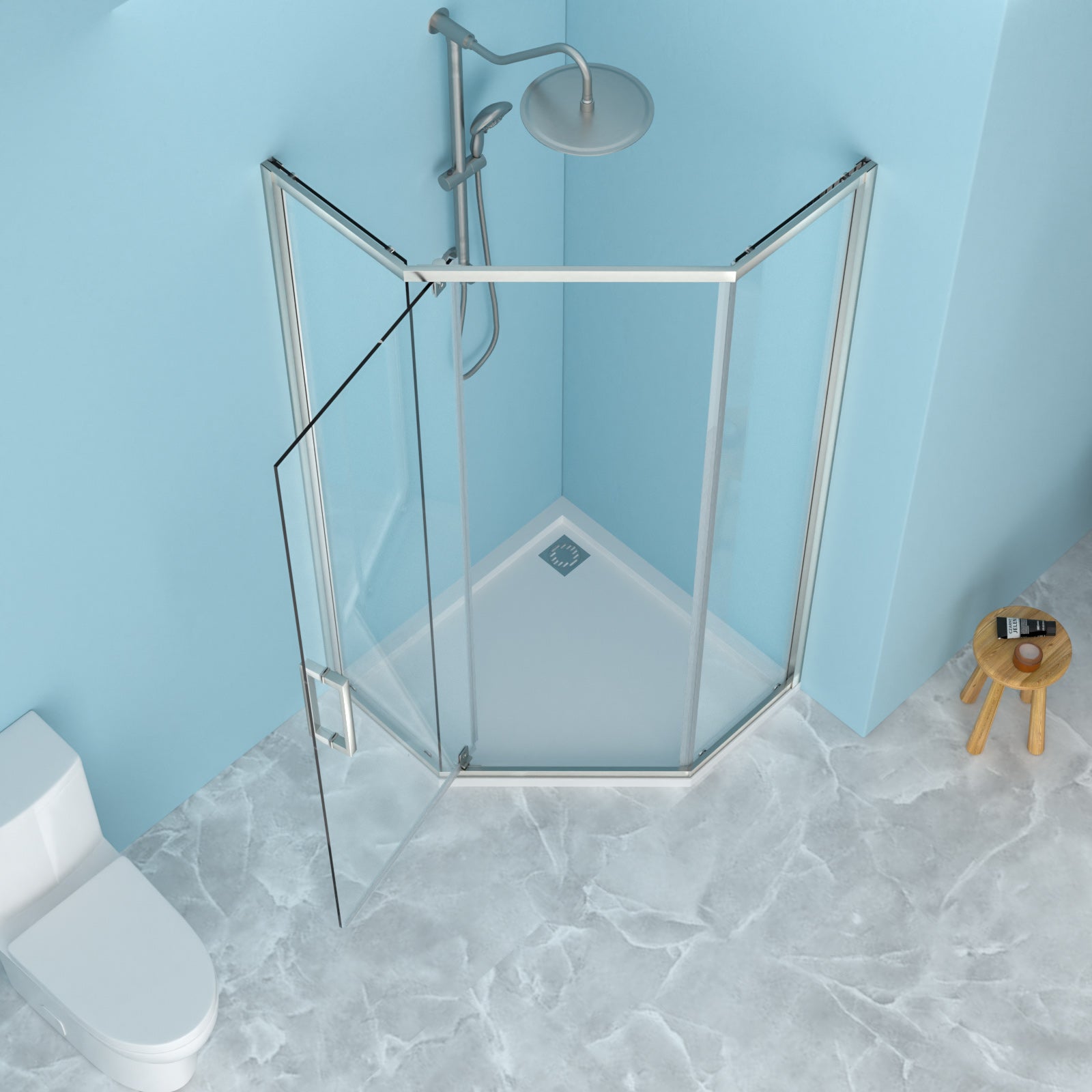 34-1/8 x 72 in Semi-Frameless Neo-Angle Shower Enclosure - 34-1/8 x 72 in / Brushed Silver view 1