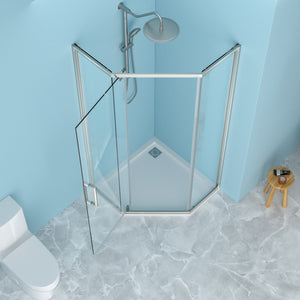 34-1/8 x 72 in Semi-Frameless Neo-Angle Shower Enclosure - 34-1/8 x 72 in / Brushed Silver view 1