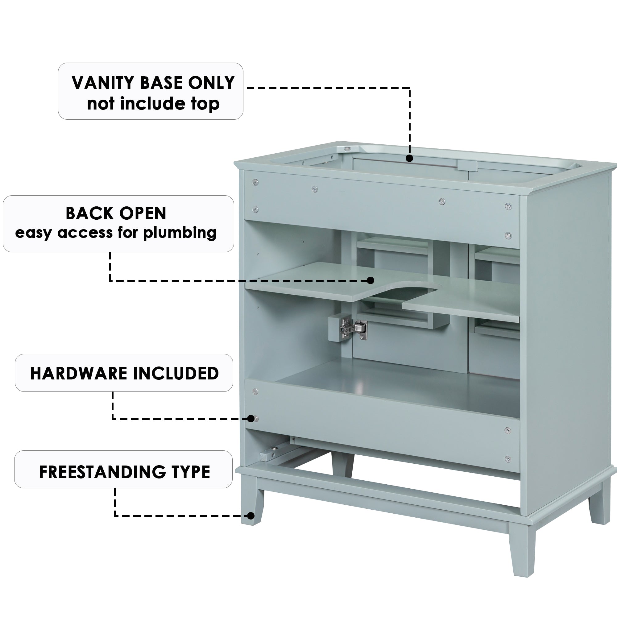 30" Bathroom Vanity without Sink, Base Only, Multi-functional Bathroom Cabinet with Doors and Drawer, Solid Frame and MDF Board, Green