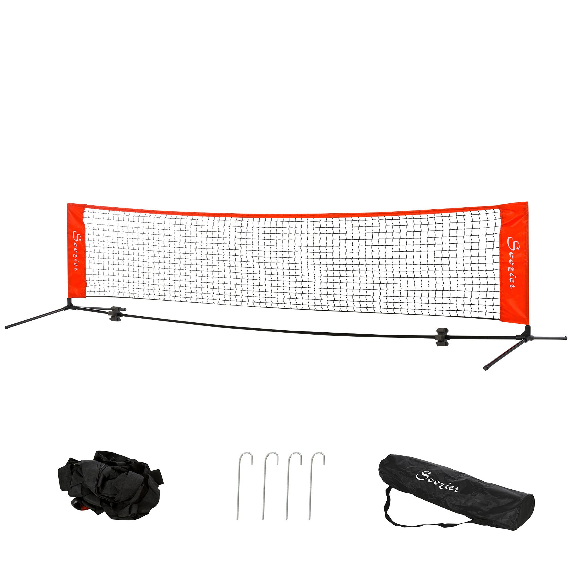 Soozier 10ft Portable Soccer Tennis/Pickleball/Badminton/Mini Tennis Net w/ Sideline for Training with Included Storage Bag, Red