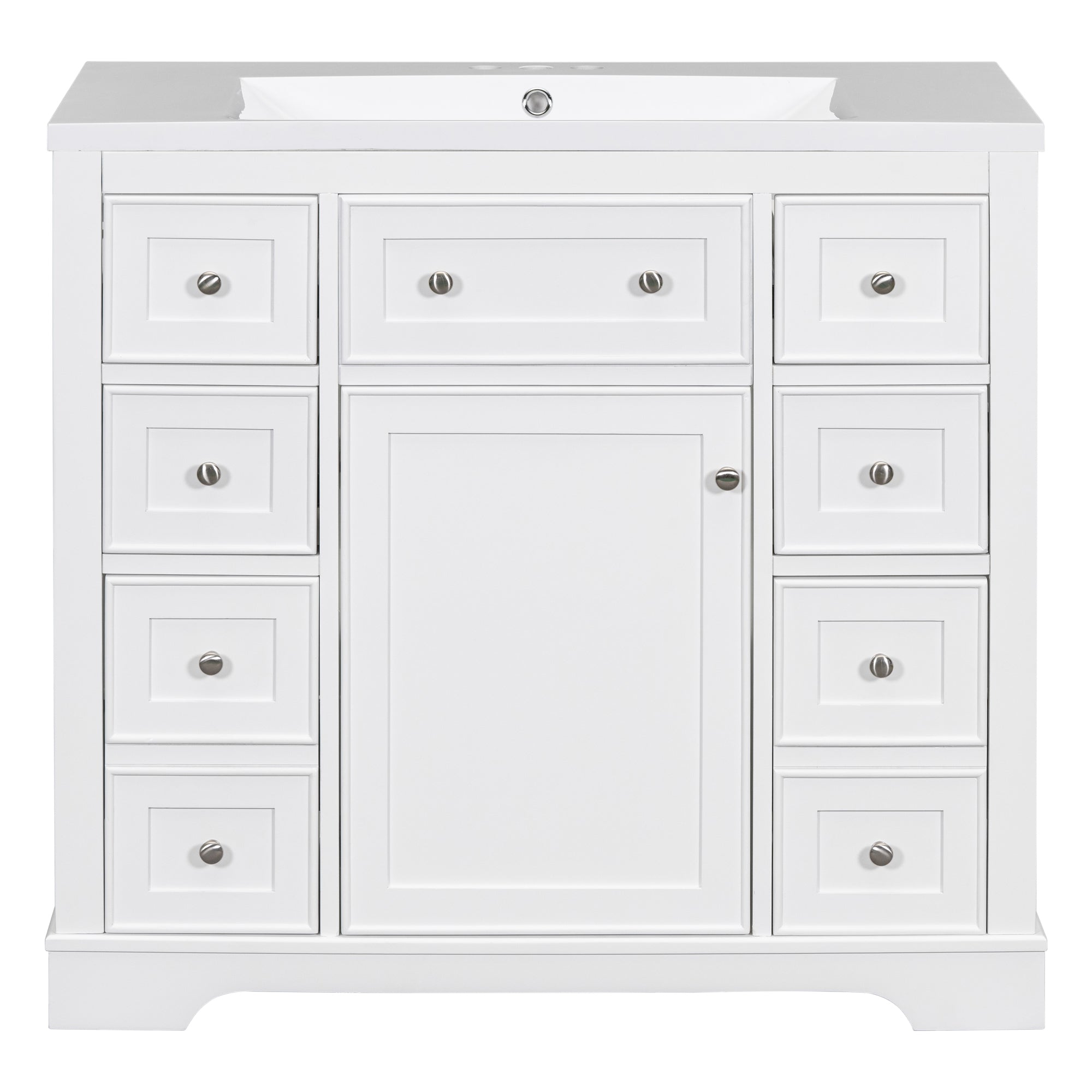 36" Bathroom Vanity with Sink Combo, One Cabinet and Six Drawers, Solid Wood and MDF Board, White