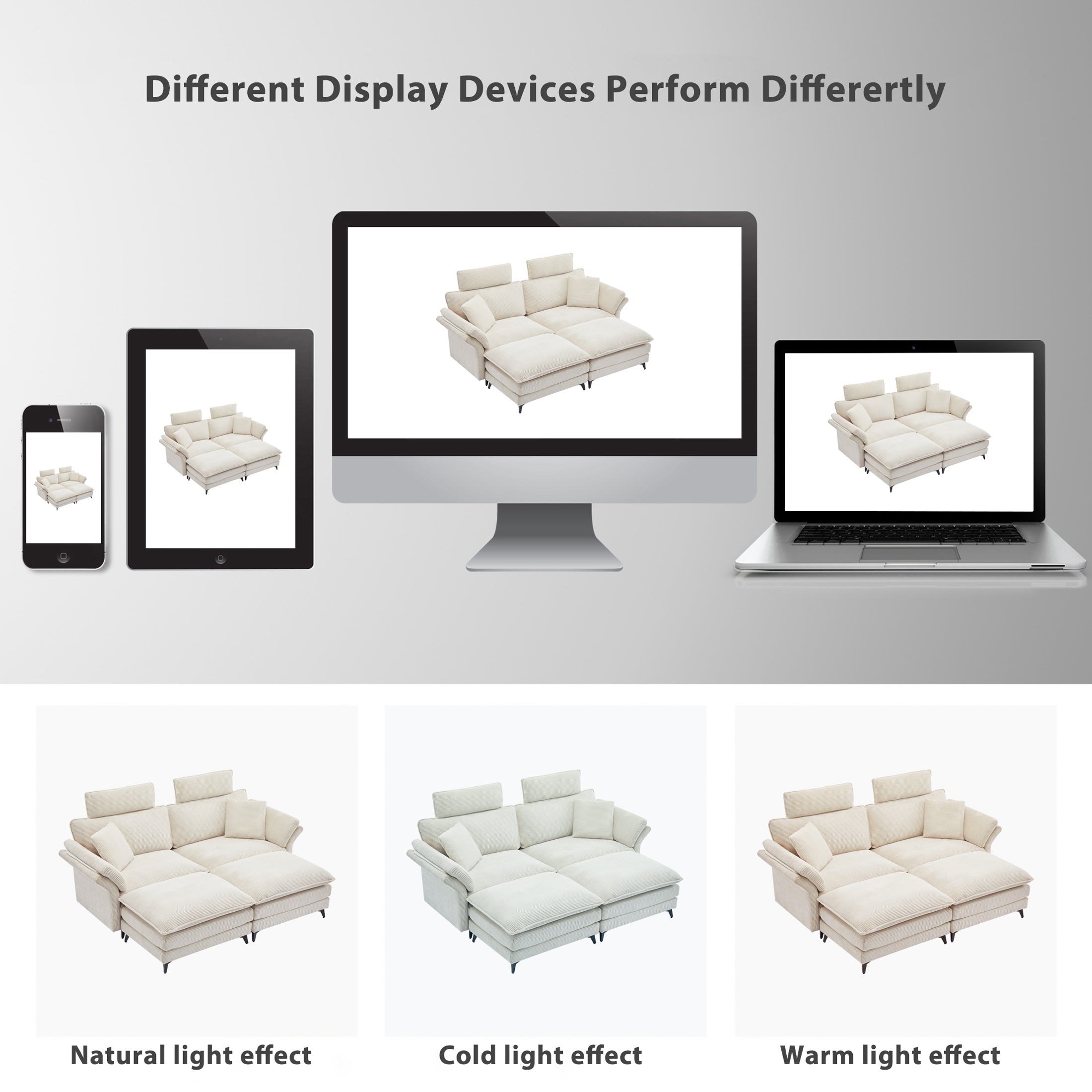 [New] Deep Seat Sectional Sofa, Comfortable Cloud Sofa with Ottomans, loveseat or 4-seater Sofa, 85.8''Modern Corduroy Upholstered Sectional Sofa for Living Room, Apartment, Studio, Office (Beige).