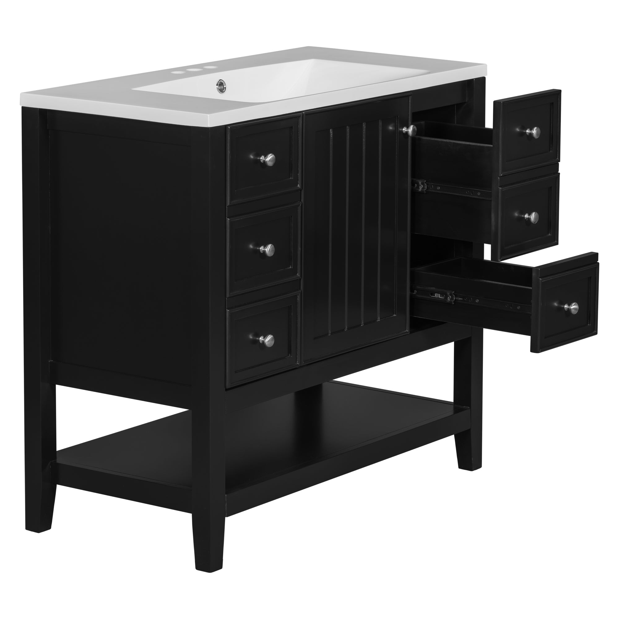 36" Bathroom Vanity with Sink Combo, One Cabinet and Three Drawers, Solid Wood and MDF Board, Black