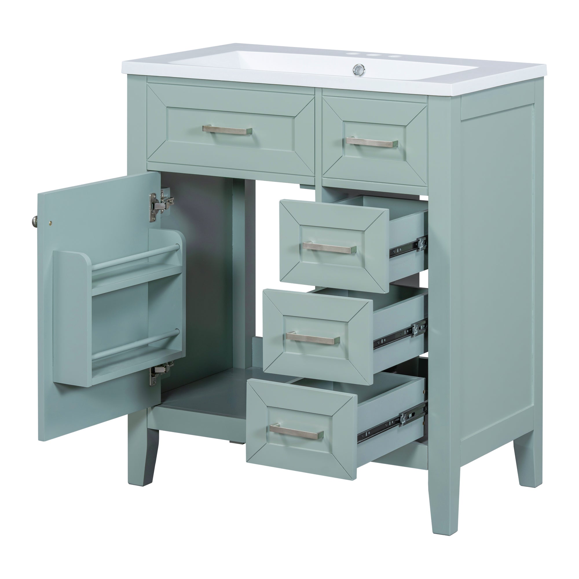 30" Bathroom Vanity with Sink Combo, Green Bathroom Cabinet with Drawers, Solid Frame and MDF Board (Old Sku:N725S999222F)