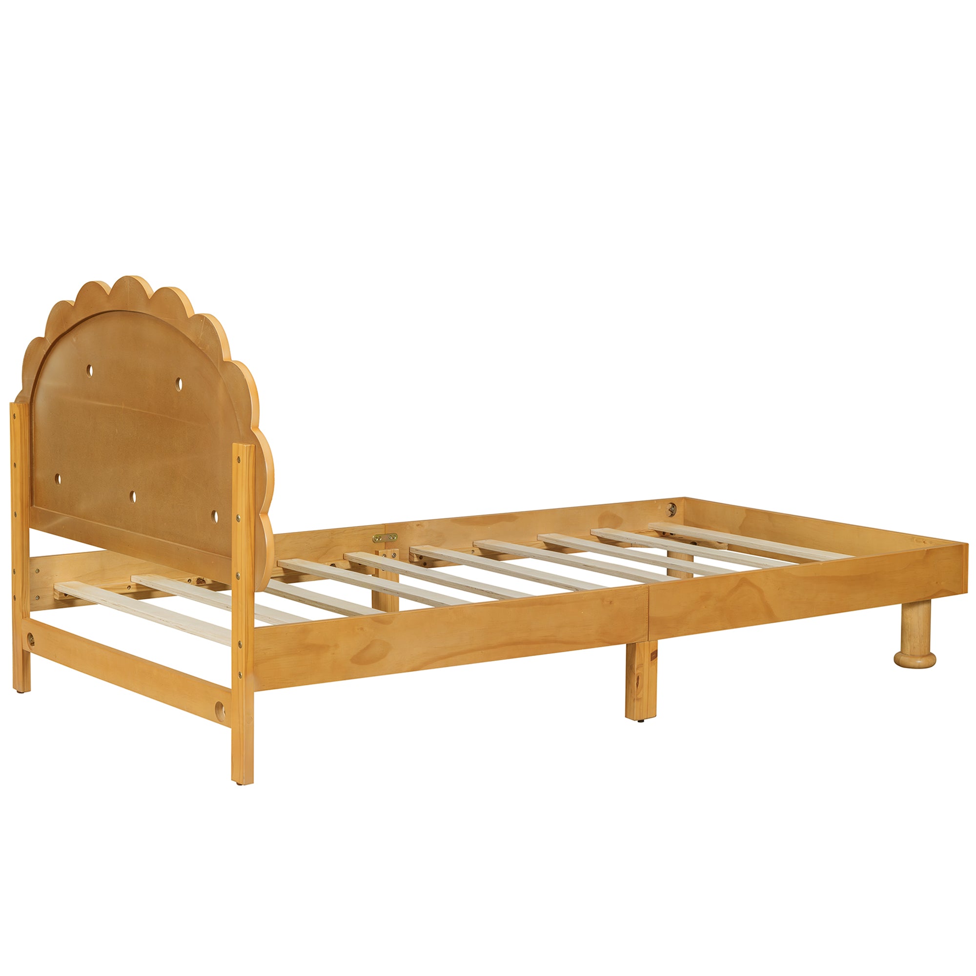 Kids Cookie-Shaped Bed Frame for Boys & Girls,Twin Size Platform Bed, Walnut