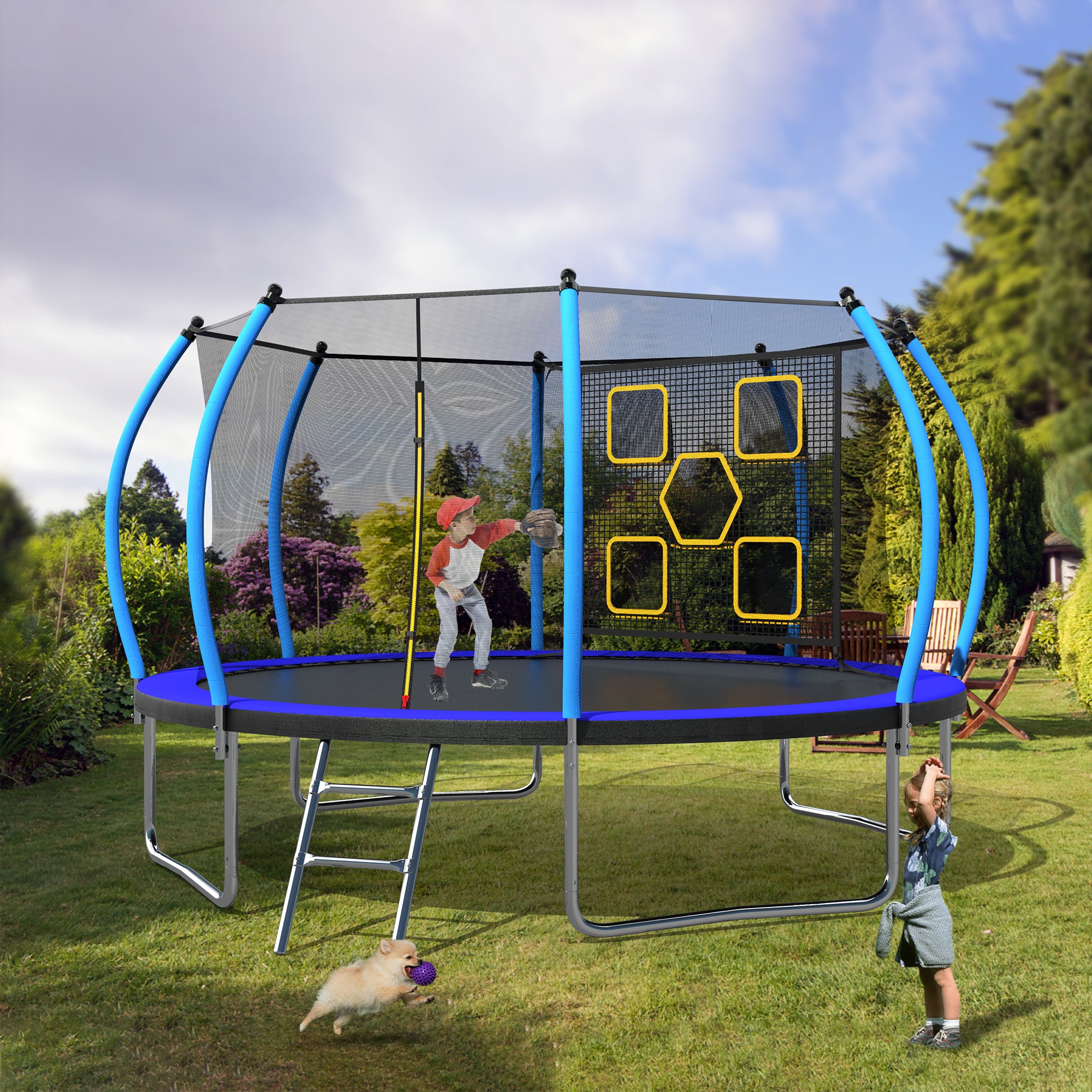 14FT Trampoline with Enclosure - Recreational Trampolines with Ladder, ASTM Approval Outdoor Trampoline for Kids