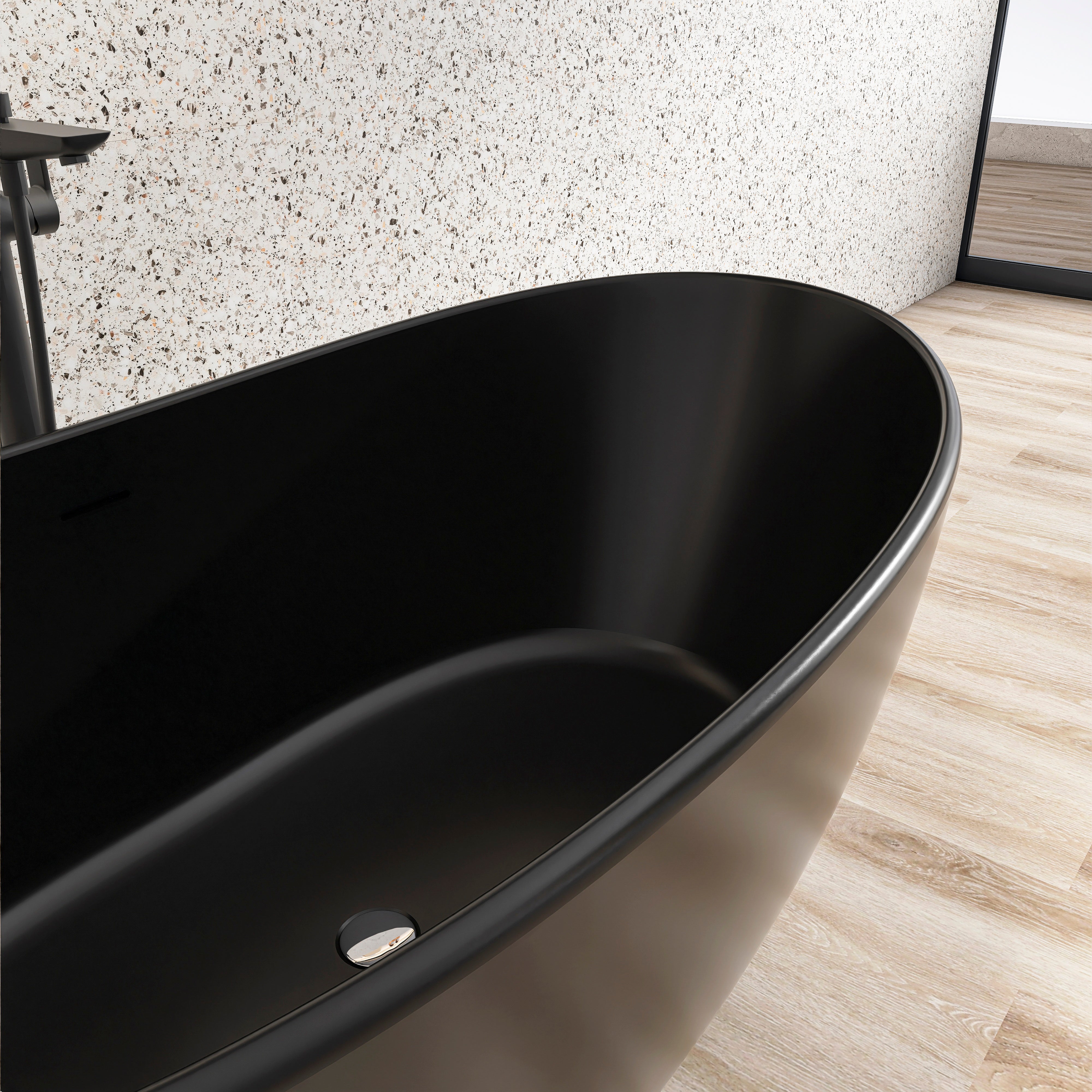 61 inch freestanding solid surface soaking bathtub, side profile