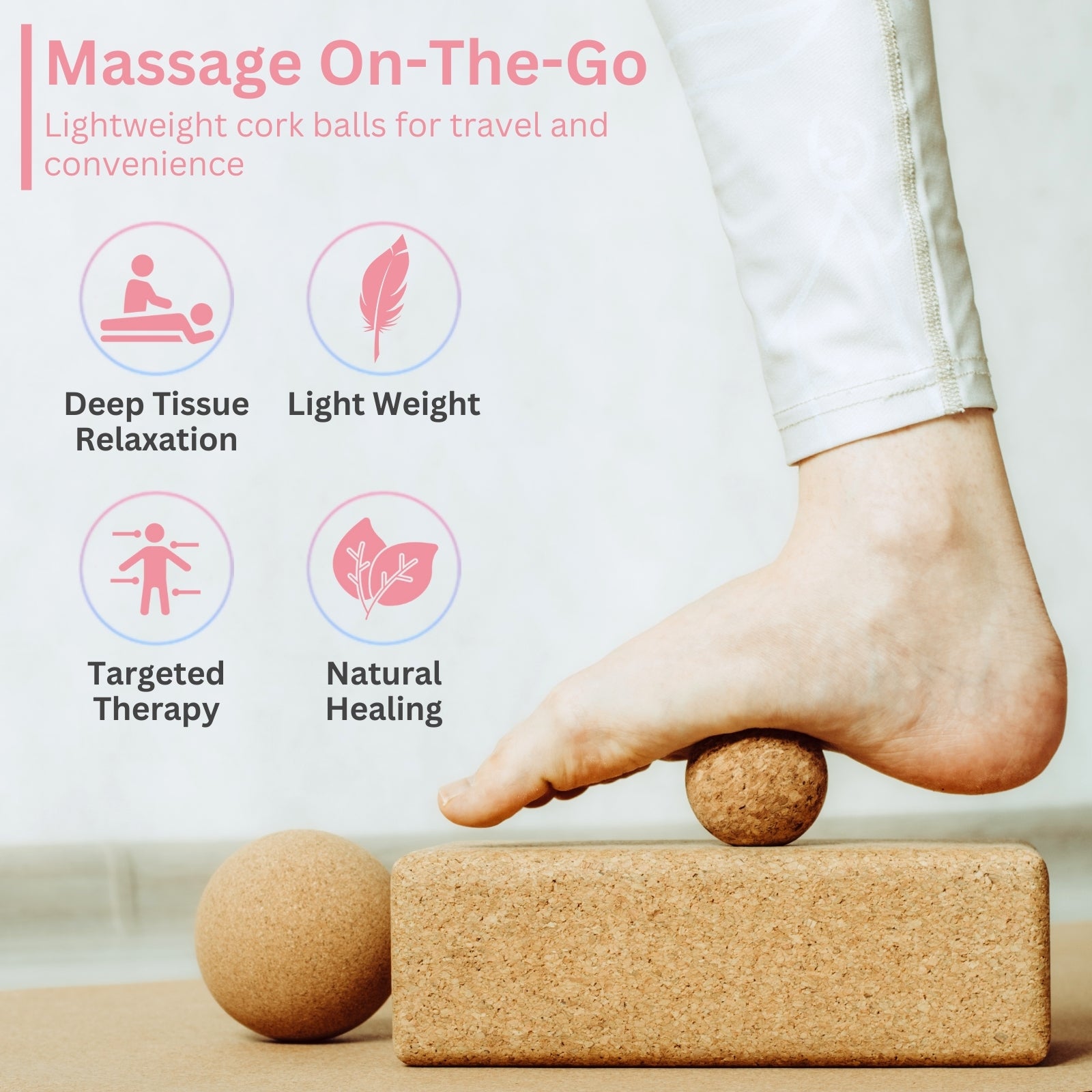 Efforest Cork Massage Ball - Deep Tissue Relief, Trigger Point Therapy, Myofascial Release, Yoga Support, Eco-Friendly Muscle Recovery & Pain Management Tool (2.4 inch, Pack of 2)