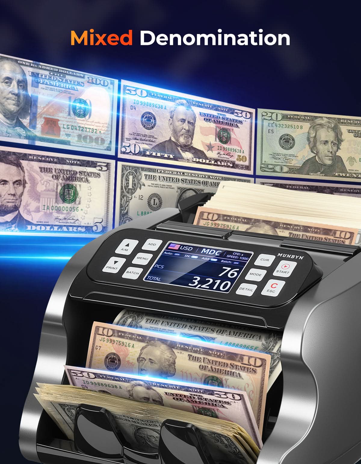 MUNBYN IMC22 Mixed Denomination Money Counter, Black
