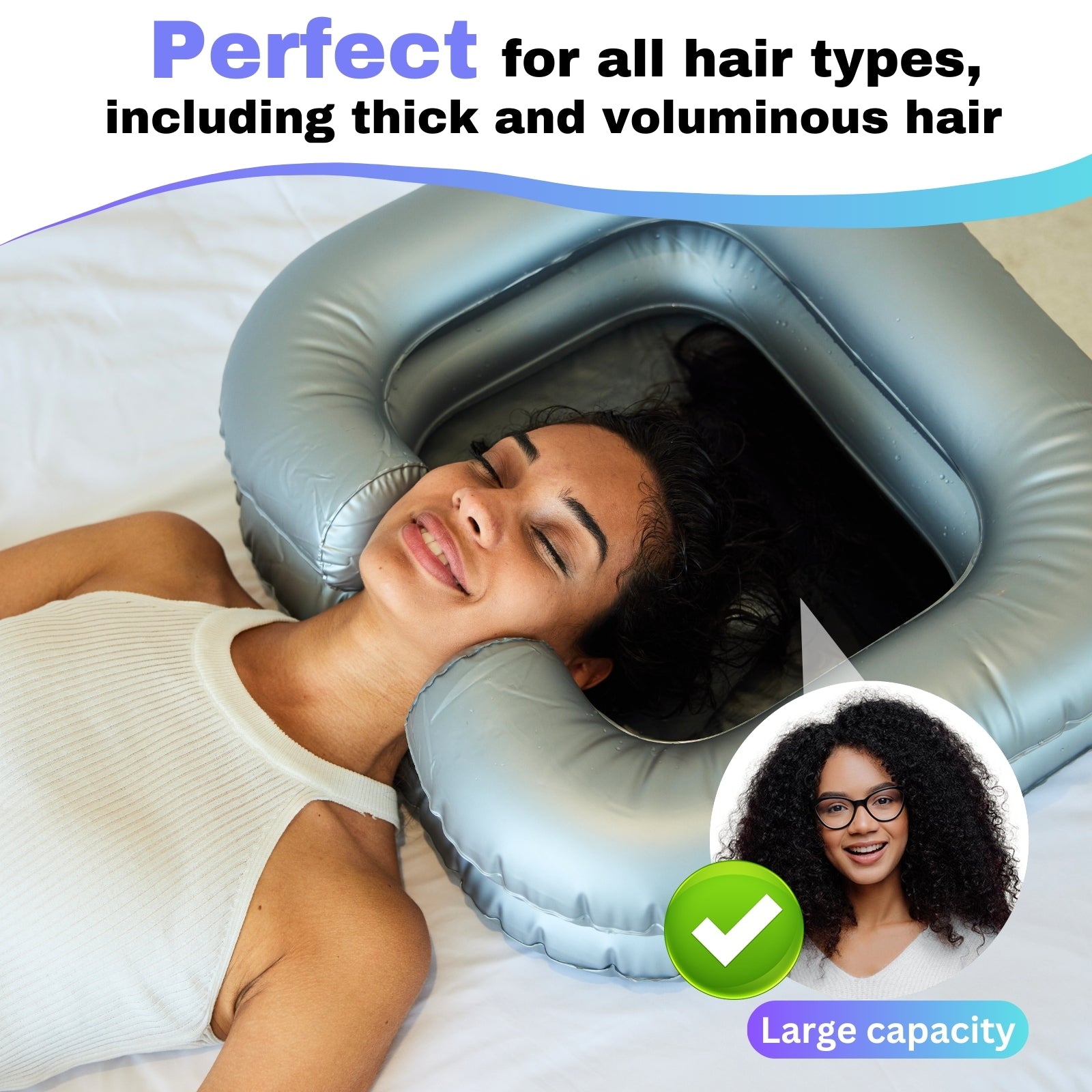 Efforest Inflatable Shampoo Basin, Portable Shampoo Bowl, Hair Washing Basin for Bedridden. Portable Sink for Washing Hair with Neck Support & Drain Hose - Perfect for All Types of Hairs in Bed