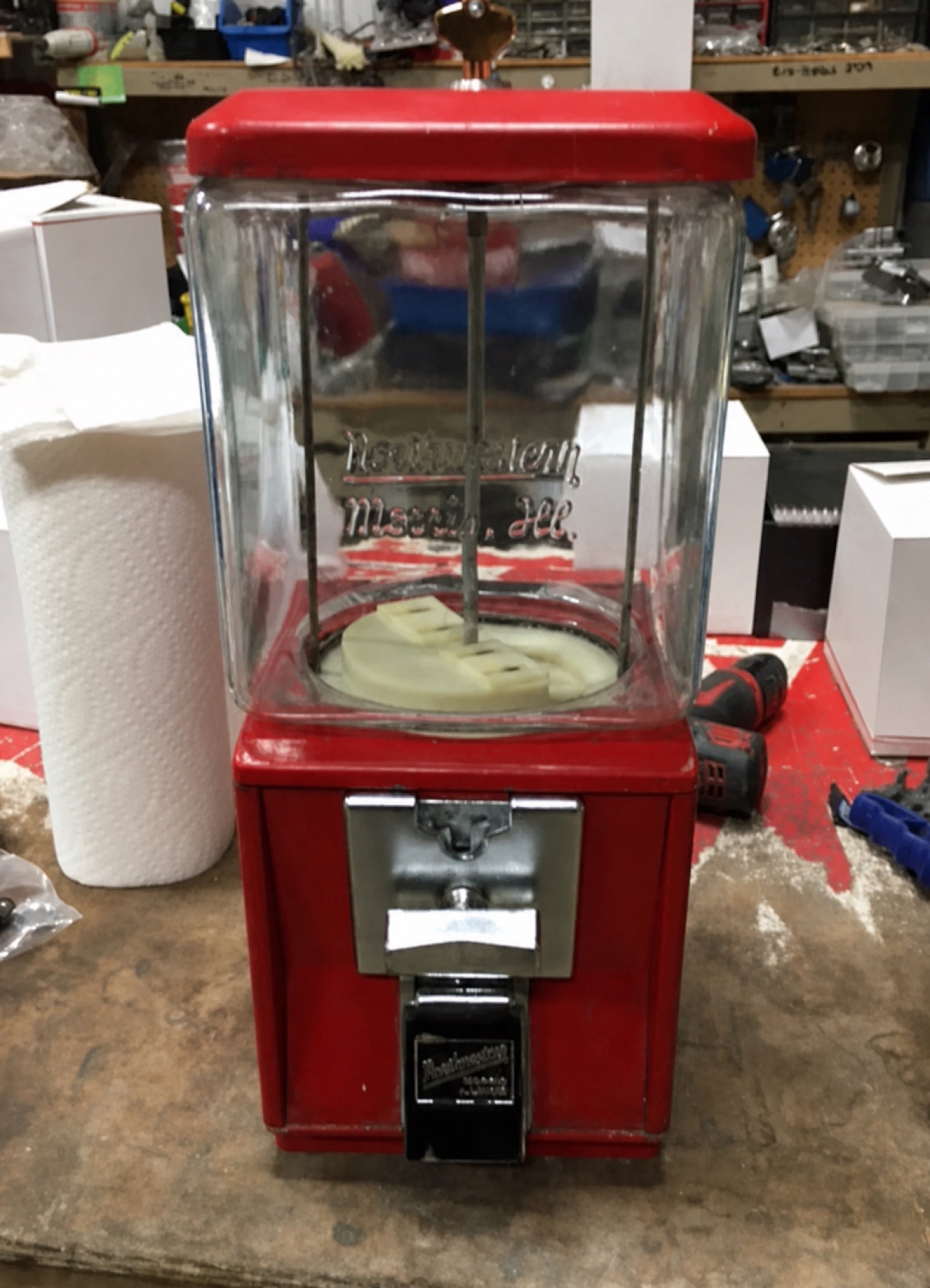 Northwestern Model 60 style glass gumball machine front view