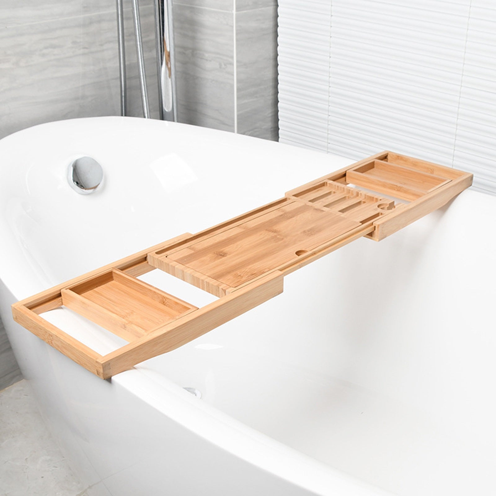 Expandable Bathtub Wooden Bathtub Caddy Tray