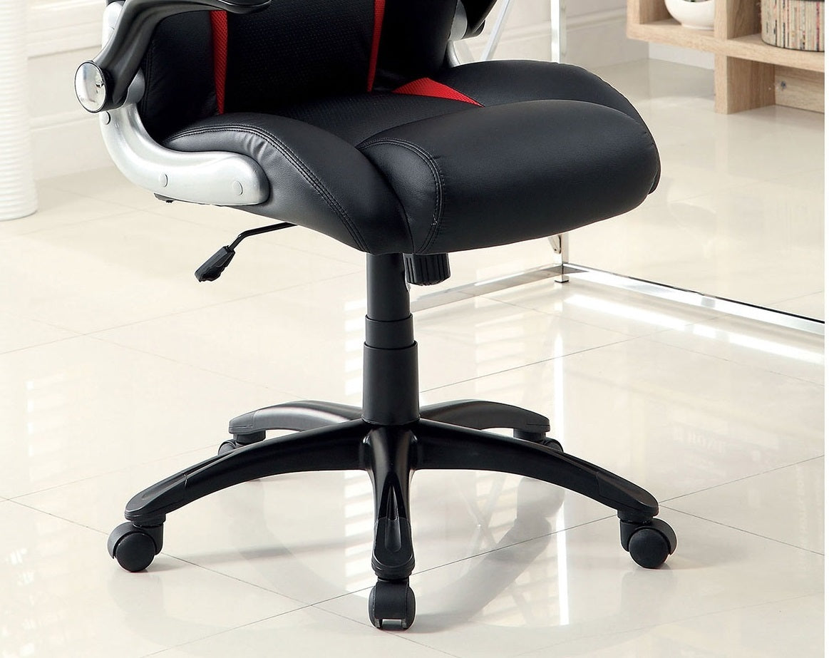 Stylish Office Chair Upholstered 1pc Comfort Adjustable Chair Relax Gaming Office Chair Work Black And Red Color Padded Armrests