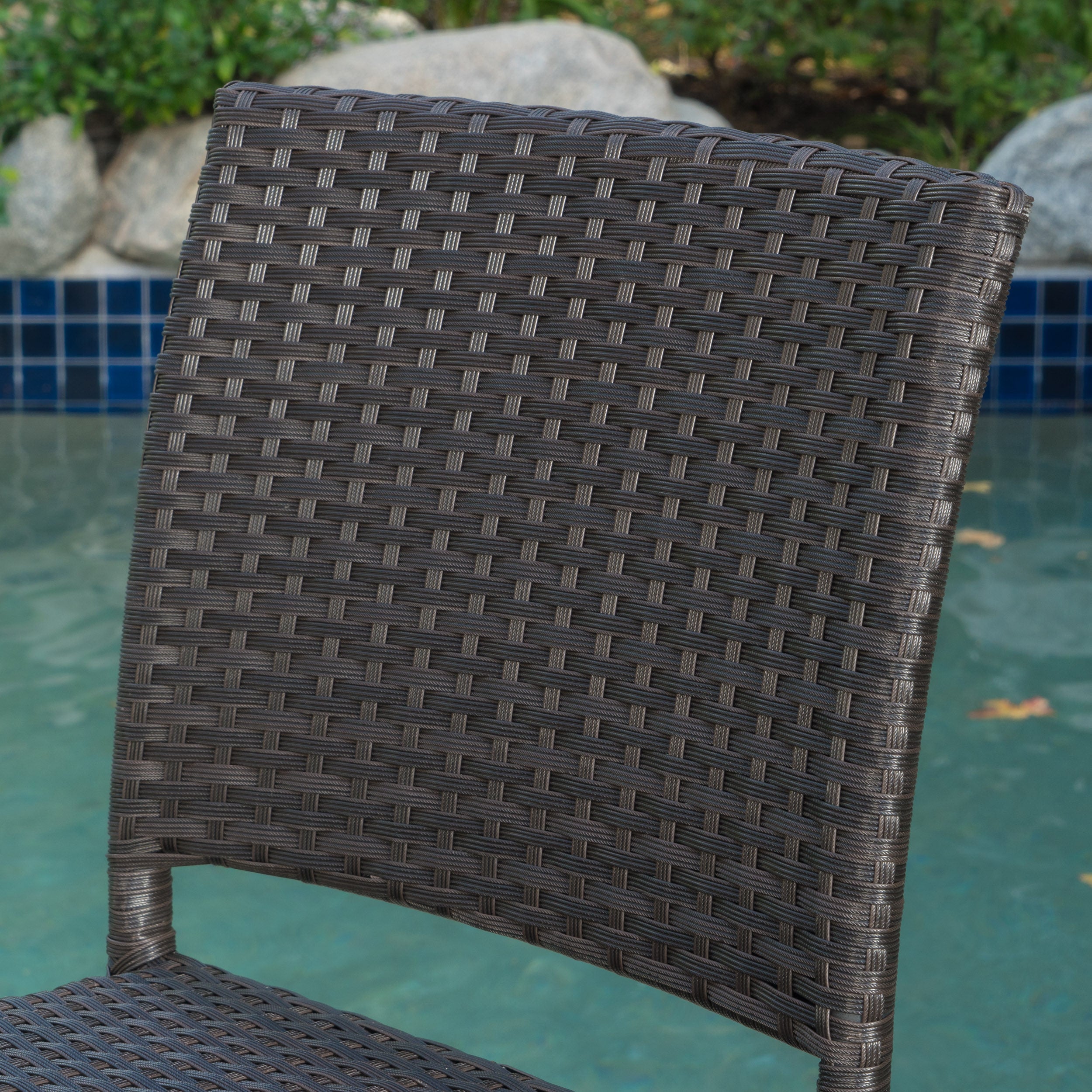 29" Outdoors PE Rattan Armless Barstools, Set of 2, Dark Brown