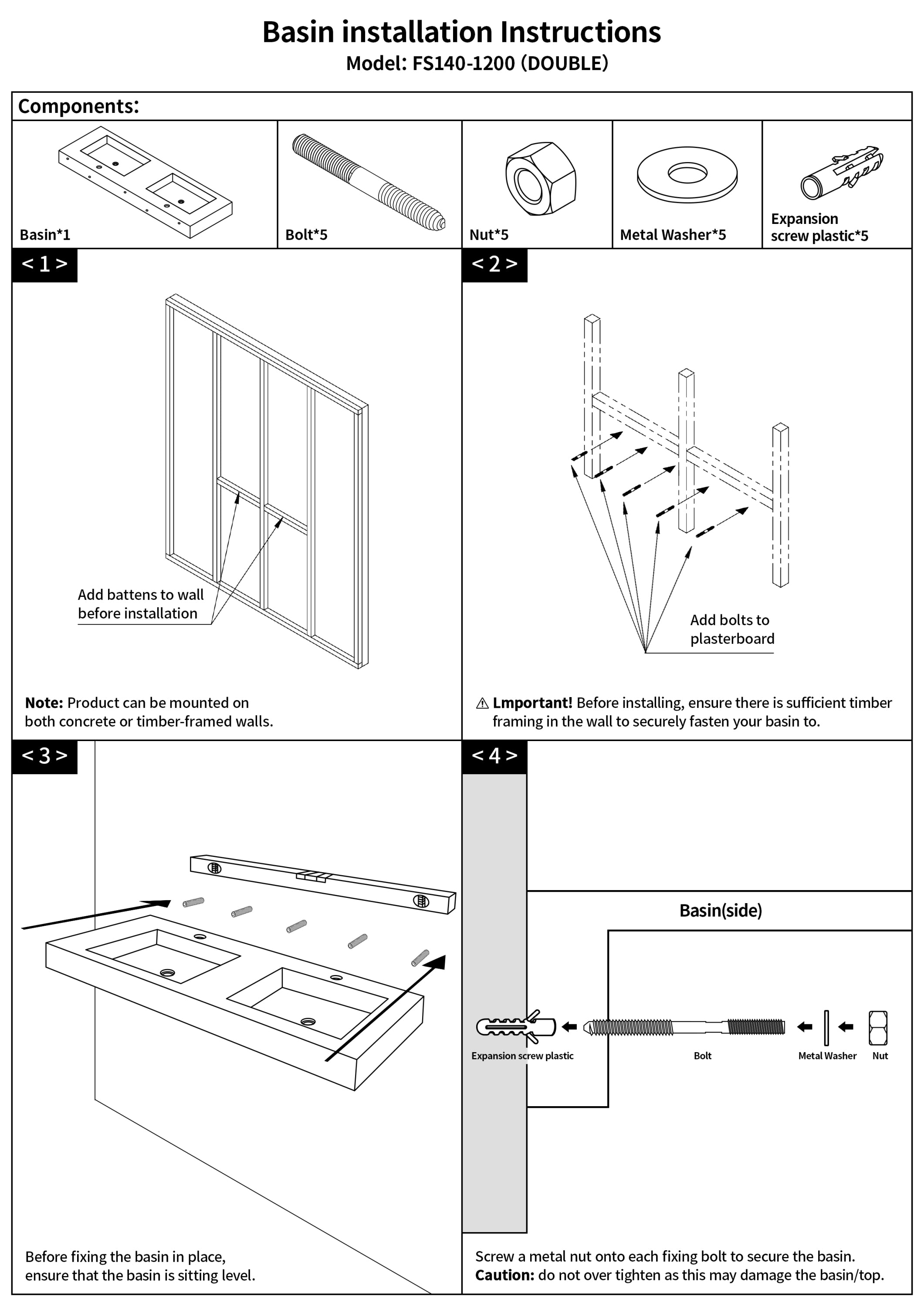 47" Solid surface wall hanging basin (double basin)