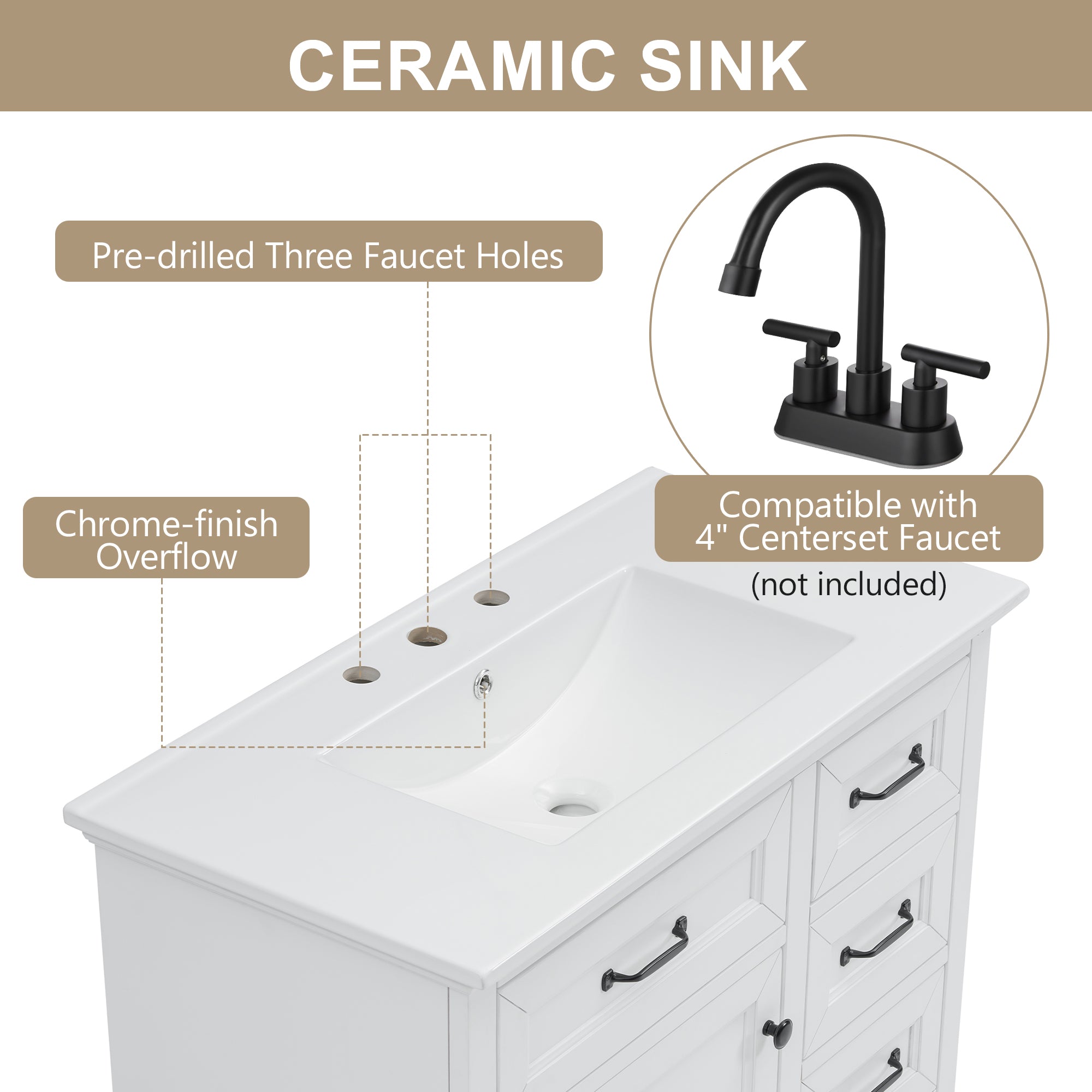White bathroom vanity soft-close cabinet door open, interior view