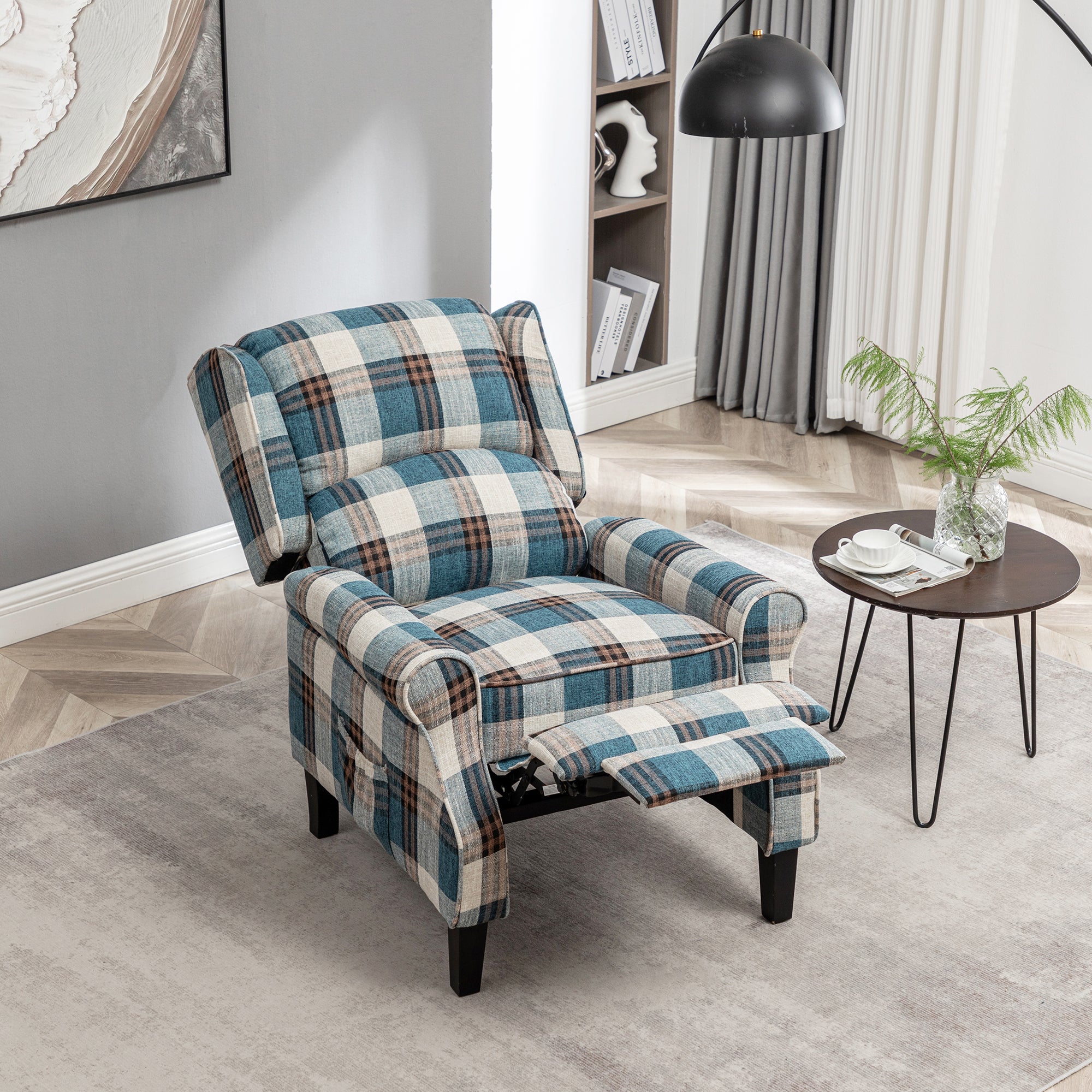 Vintage Armchair Sofa Comfortable Upholstered leisure chair / Recliner Chair for Living Room(Blue Check)