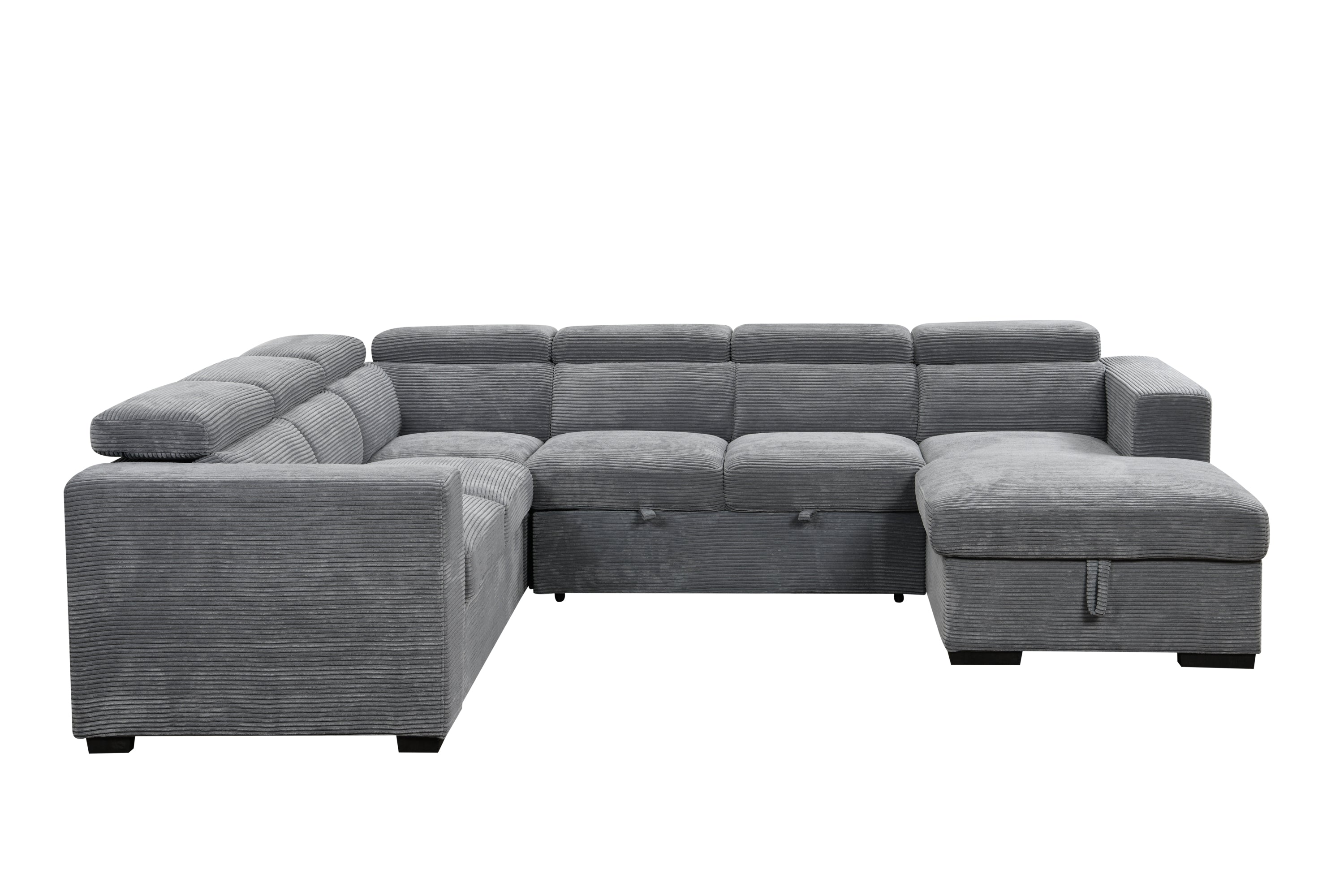 123" Oversized Modern U-Shaped 7-seat Sectional Sofa Couch with Adjustable Headrest, Sofa Bed with Storage Chaise,Pull Out Couch Bed for Living Room ,Dark Gray