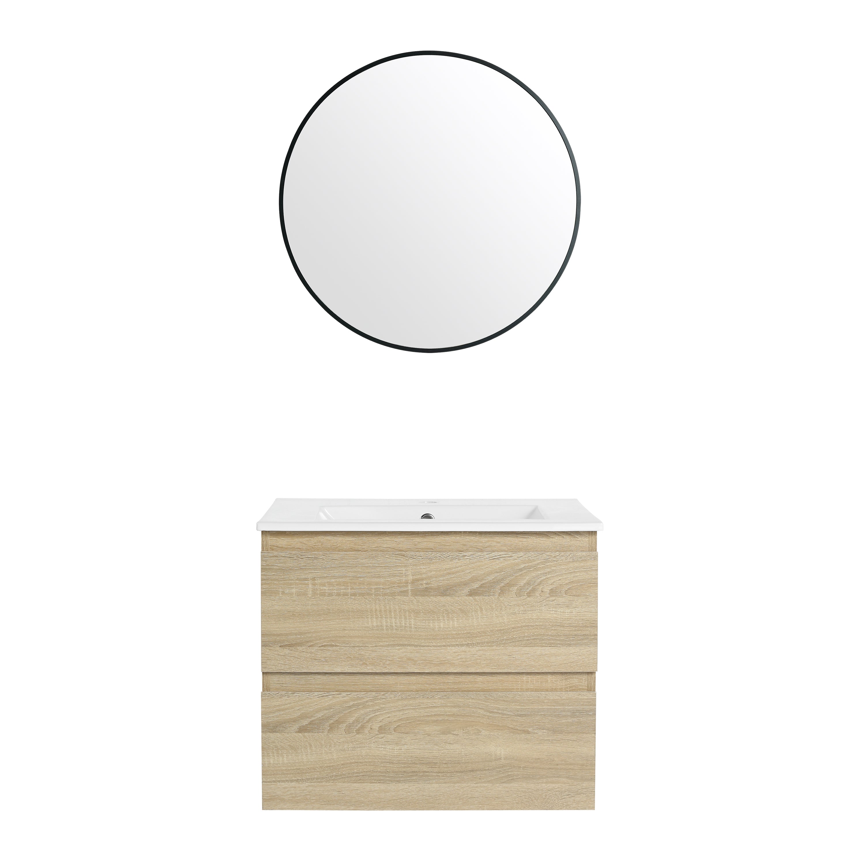 24" Wall-Mounted Bathroom Vanity With Ceramic Sink, 2-Soft Close Drawers, KD-Package