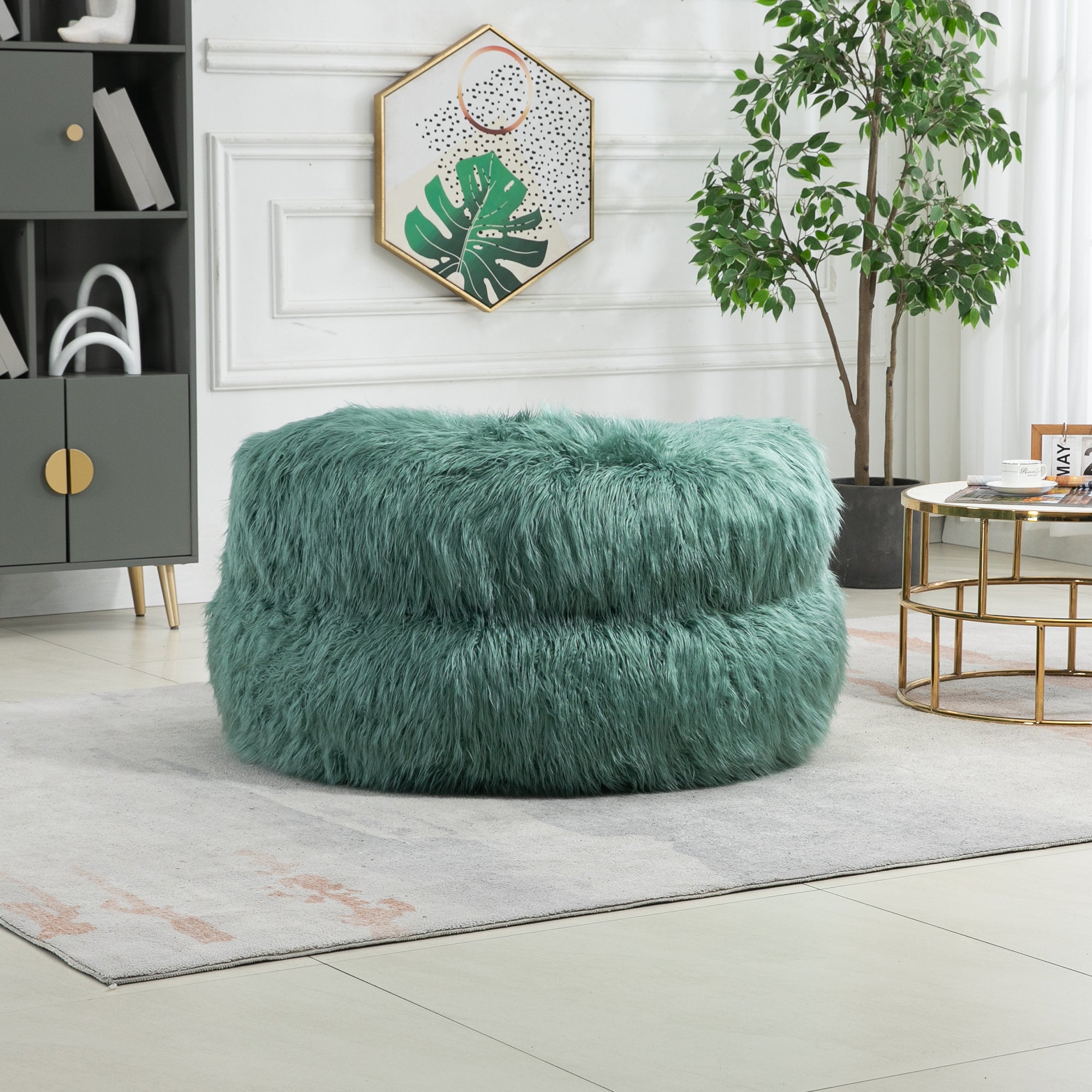 COOLMORE Bean Bag Chair, Floor Sofa with Handle,Accent Sofa Chair with Ottoman for Gaming Reading Relaxing (Mint Green)