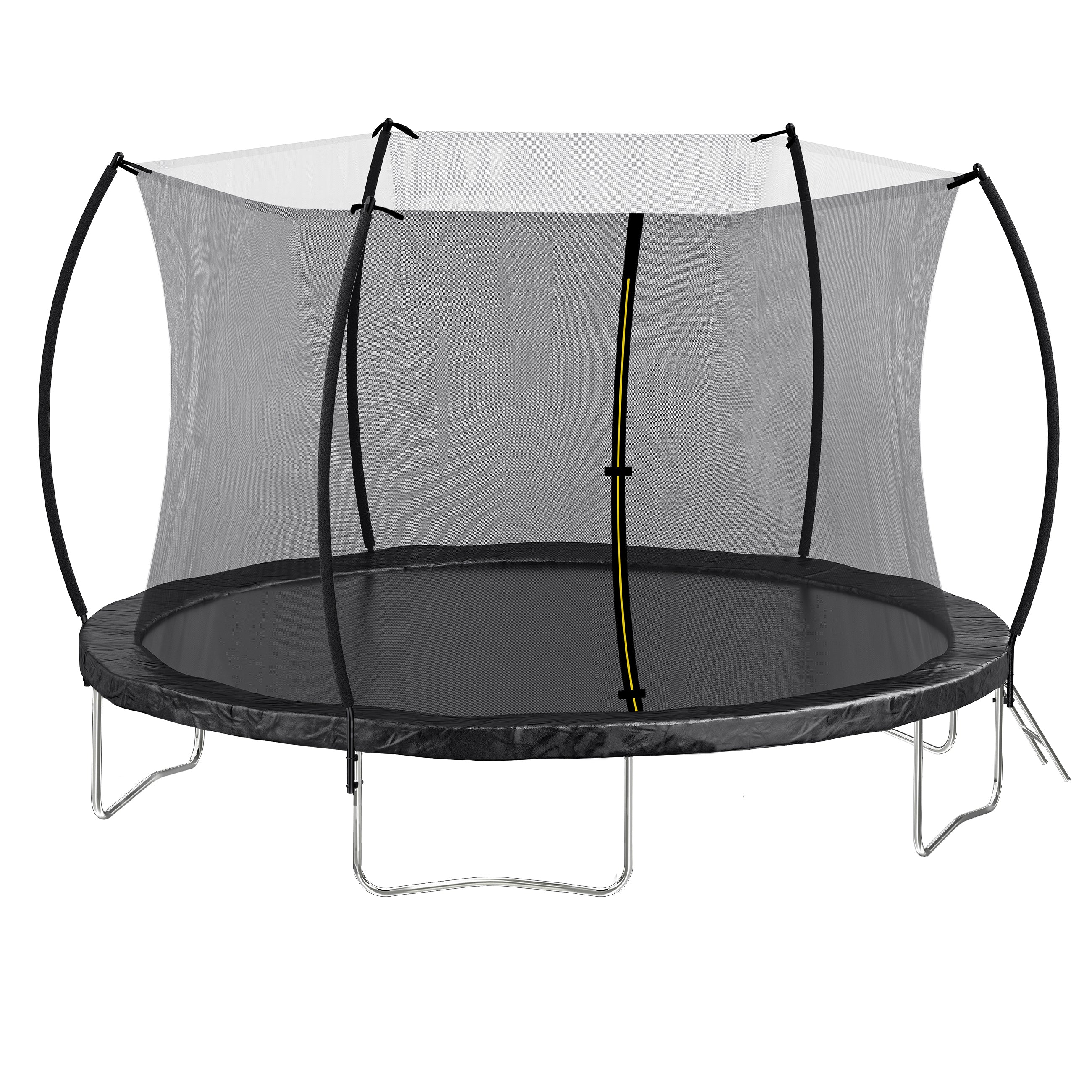 12FT Trampoline (Double-side color pad) ,  Trampoline for Kids and Adults with Enclosure Net and Ladder,Curved fence pole