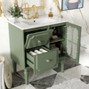 Retro Style 30'' Bathroom Vanity with Ceramic Sink Combo, Freestanding Single Vanity with 2 Drawers, Solid Wood Frame Bathroom Storage Cabinet, Green