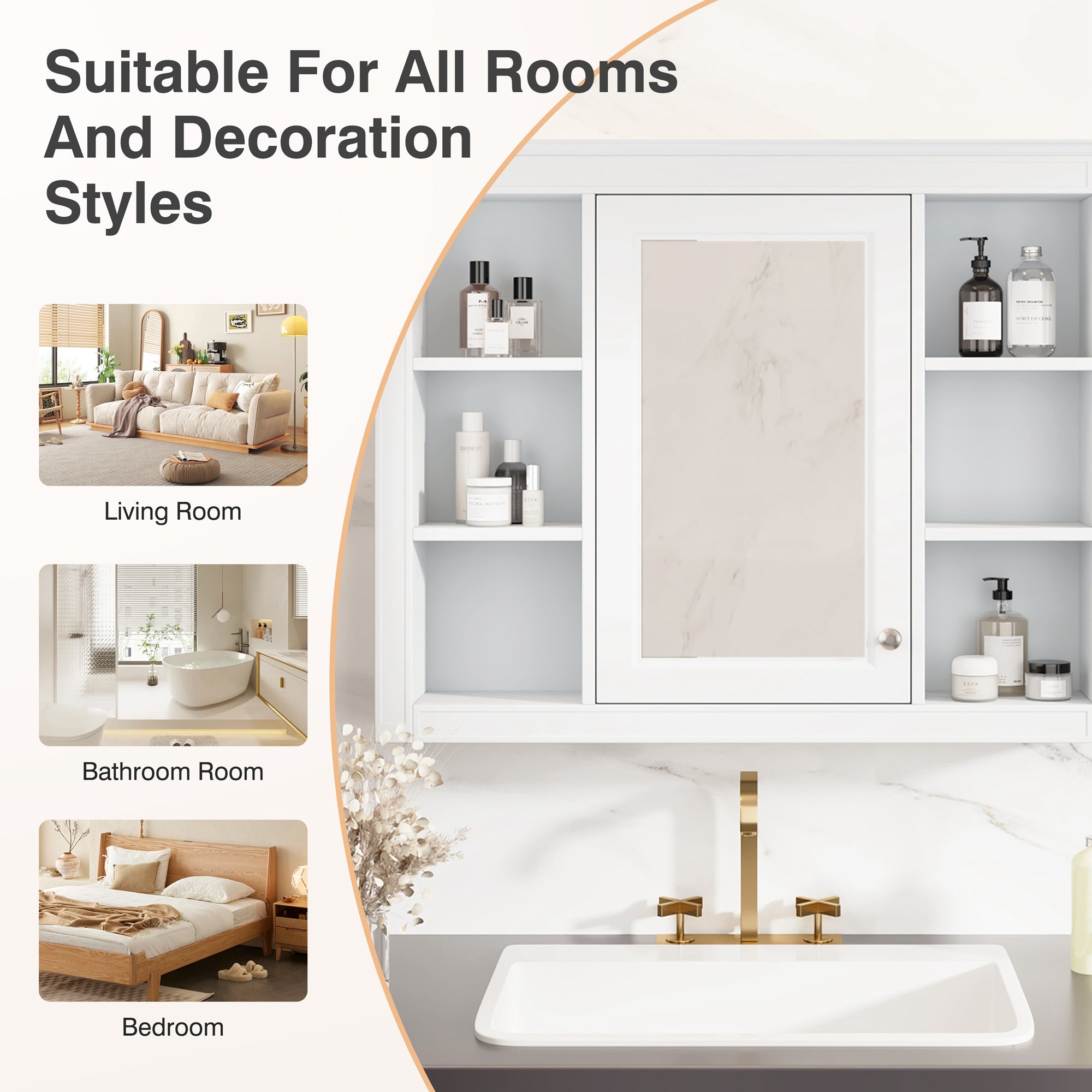 35x28 inch mirror medicine cabinet, modern white finish in bathroom setting