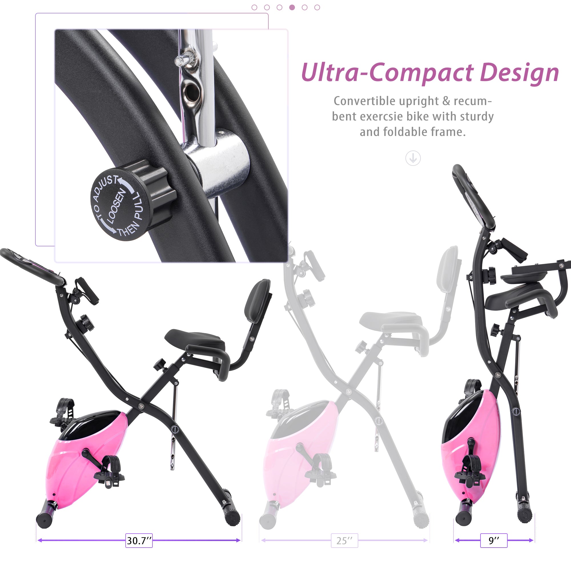 Folding Exercise Bike, Fitness Upright and Recumbent X-Bike with 16-Level Adjustable Resistance, Arm Bands and Backrest