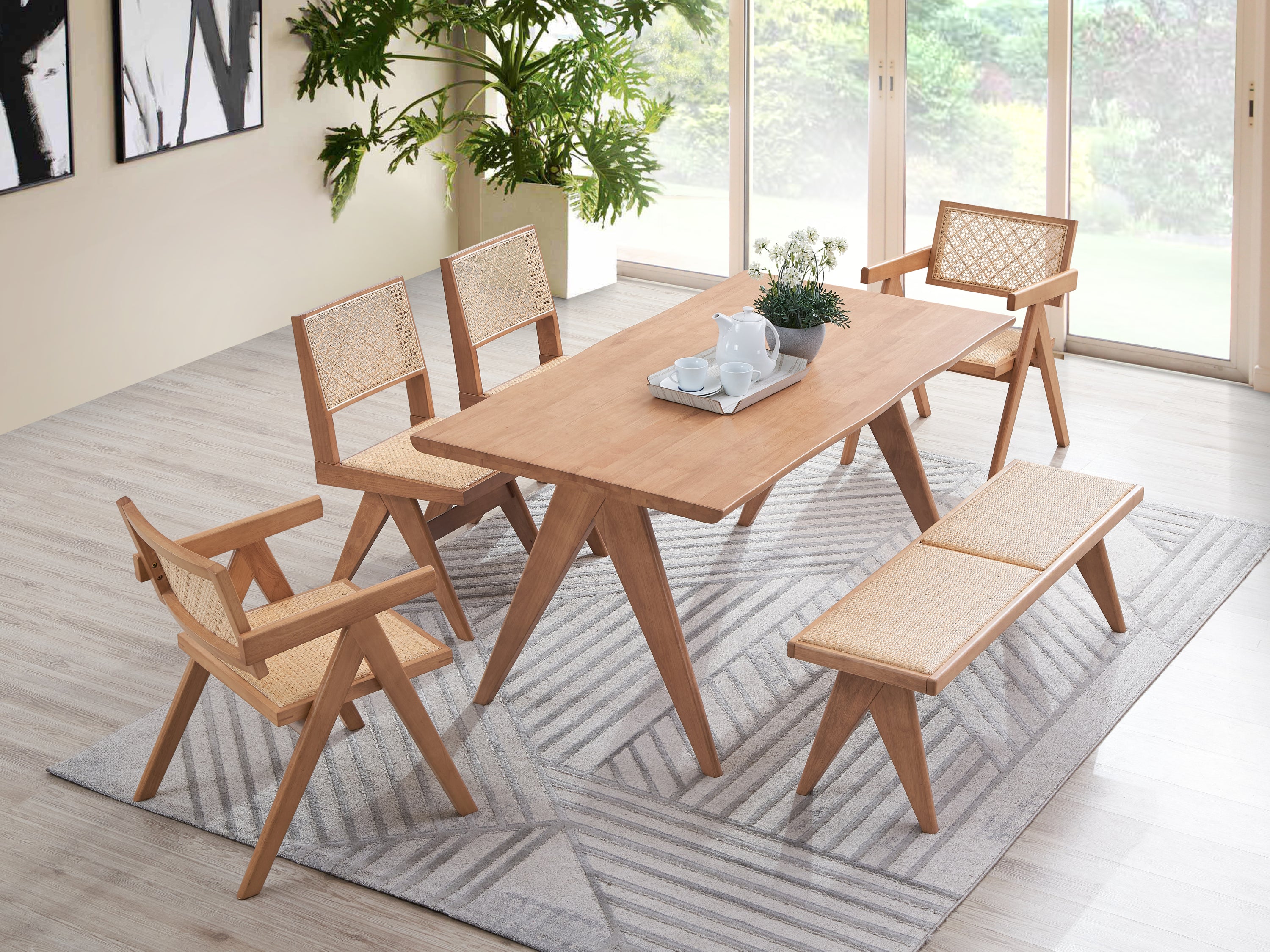 Velentina Rattan & Natural Finish Dining Table