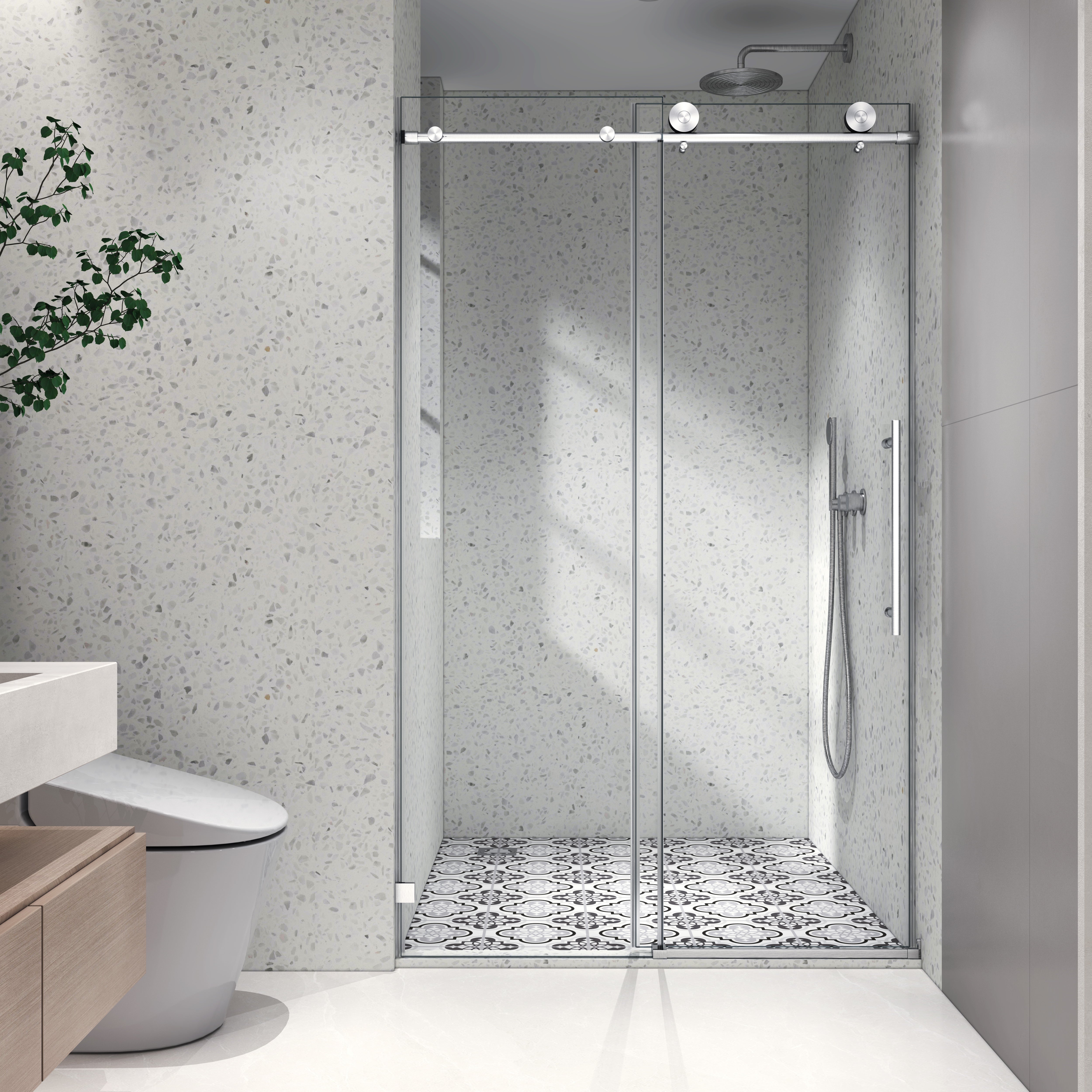 48-60 x 76 in Soft-Close Sliding Shower Door - 48 x 76 in / Brushed Nickel view 4
