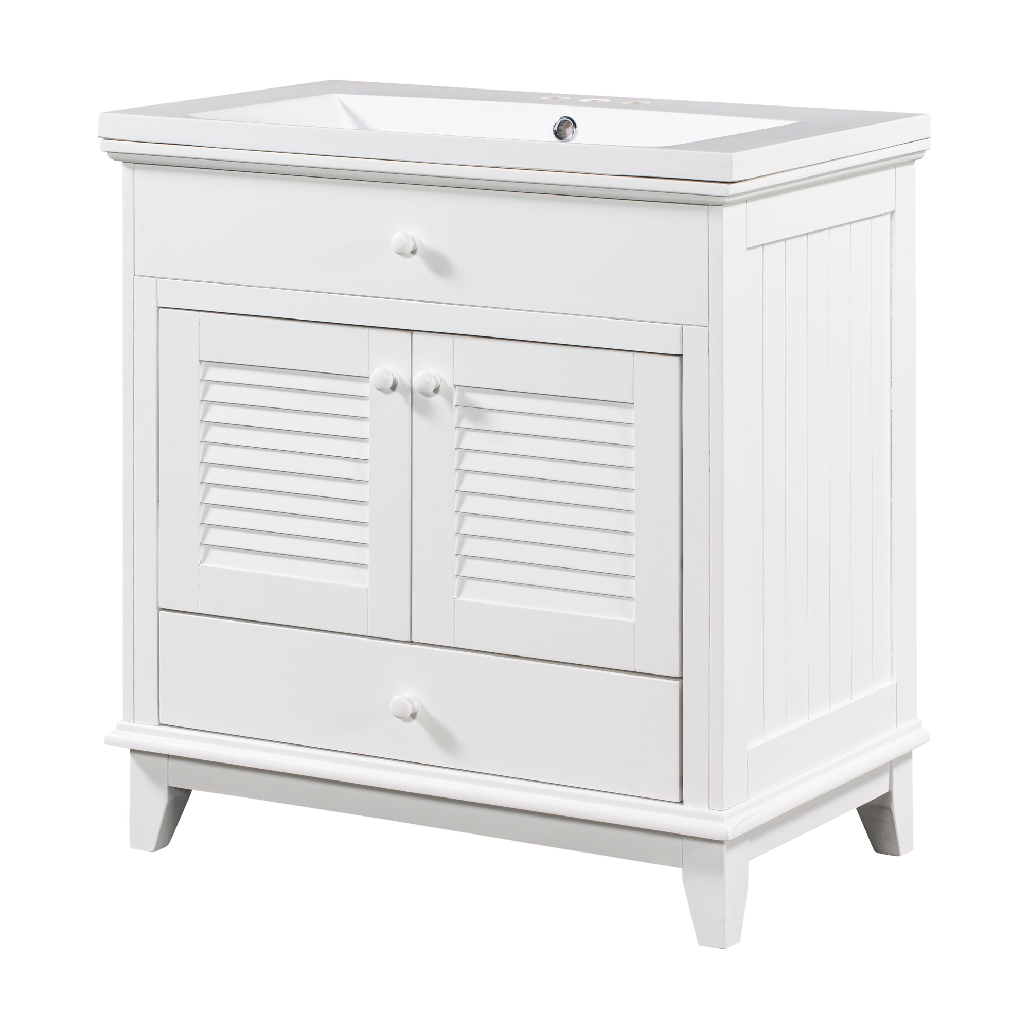 30" Bathroom Vanity with Sink, Bathroom Cabinet with Two Doors and One Drawer, White (OLD SKU: JL000005AAK)