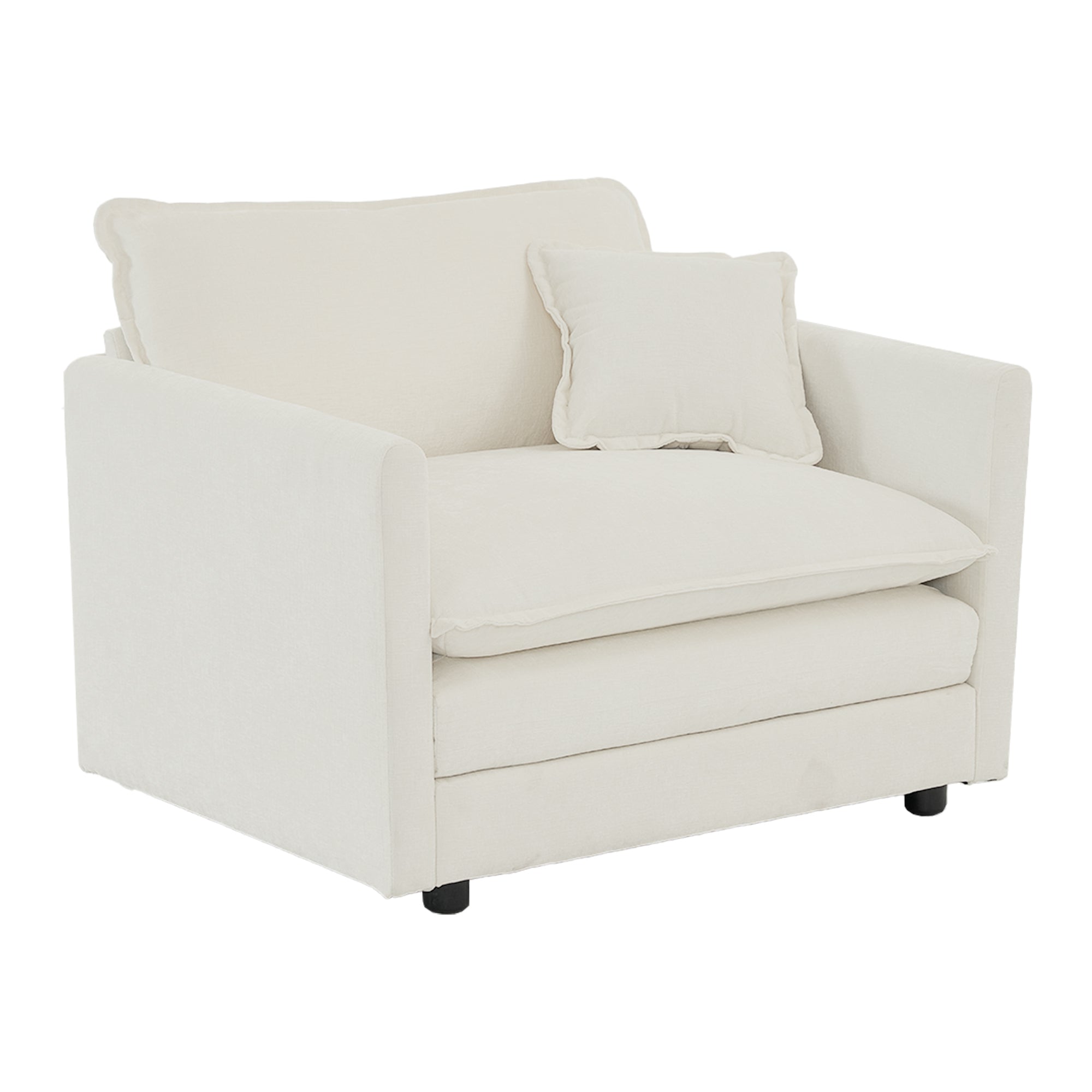 Comfy Deep Single Seat Sofa Upholstered Reading Armchair Living Room Chair White Chenille Fabric , 1 Toss Pillow